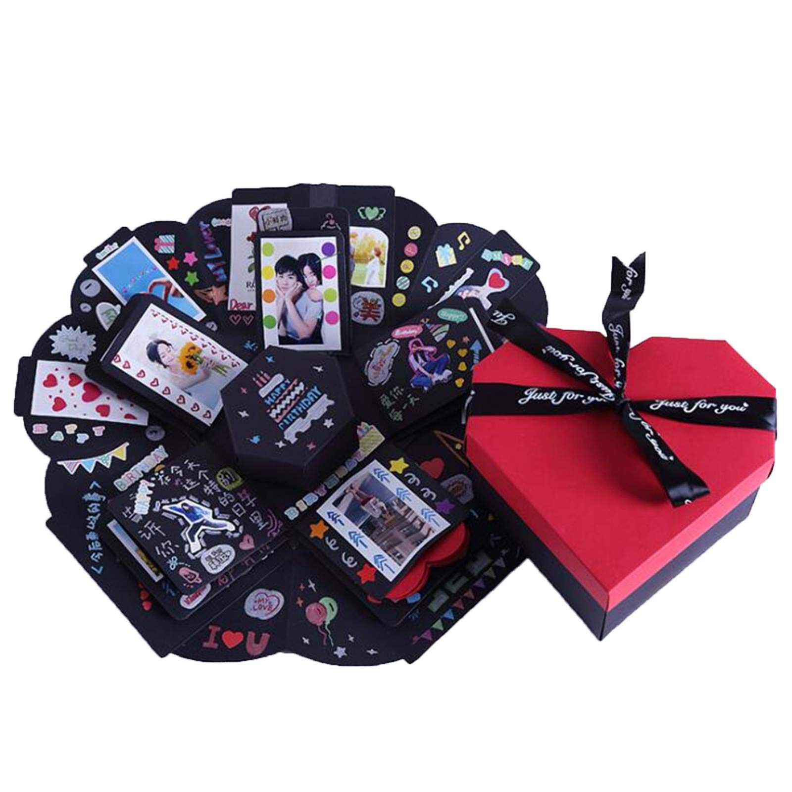 Jolincc Rose Wrapping Paper - Christmas Photo Album & DIY Gift Box Set for Women (Red, One Size) | Creative Handmade Explosion Box with Easy Fold Guide | Perfect for Birthday, Coffee Date & Home Decor