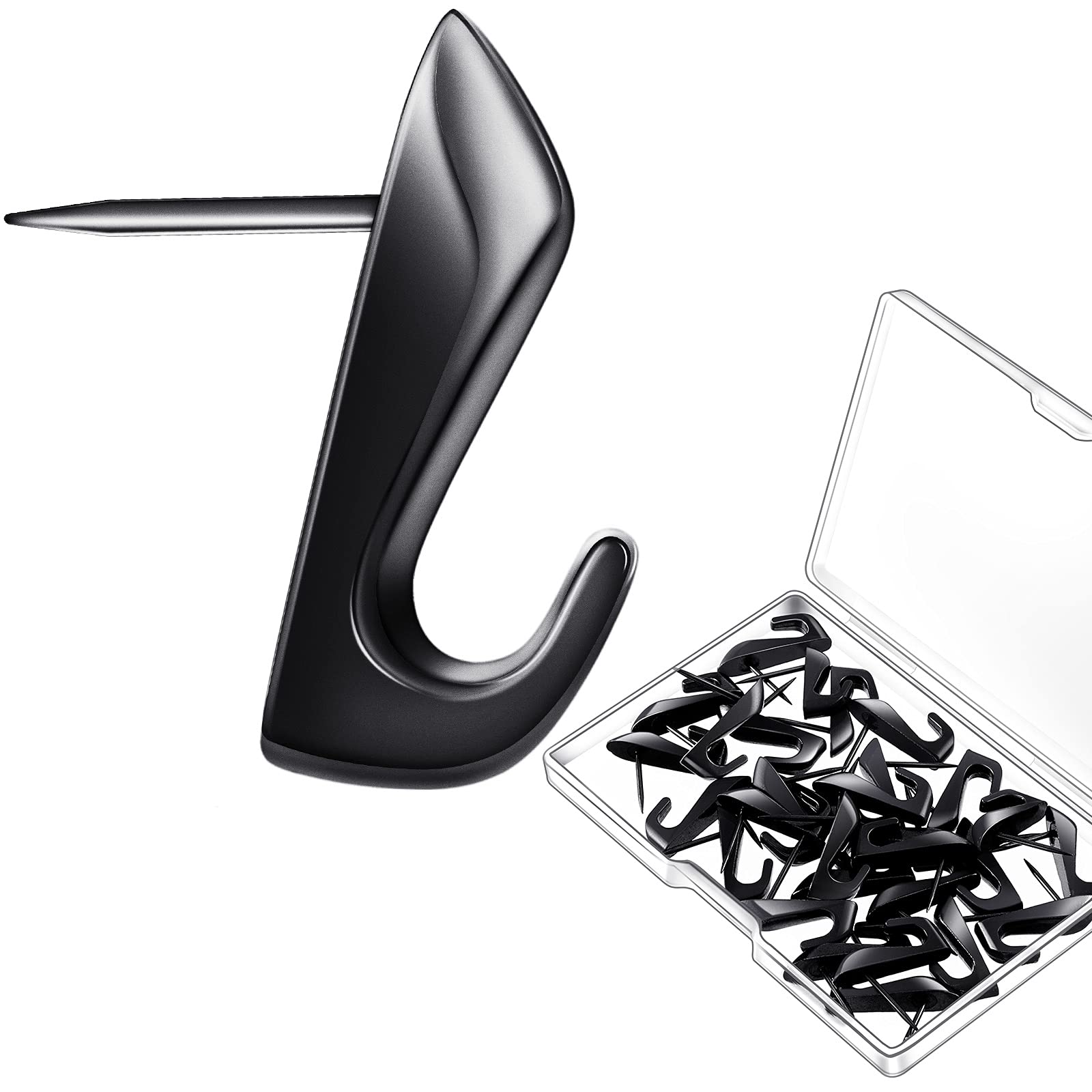 15-Piece 20LB Heavy Duty Metal Push Pin Hooks - Picture Hanging Nails for Walls, Fabric & Wood - Black Wall Hangers for Home & Office Organization (Perfect for Hanging Photos, Artwork, Calendars & Light Decor)