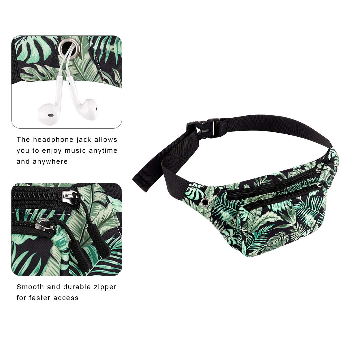 KAMO Water Resistant Fanny Pack - Durable Polyester Waist Bag & Sling Backpack for Men Women - Perfect for Hiking, Travel, Running & Outdoor Activities