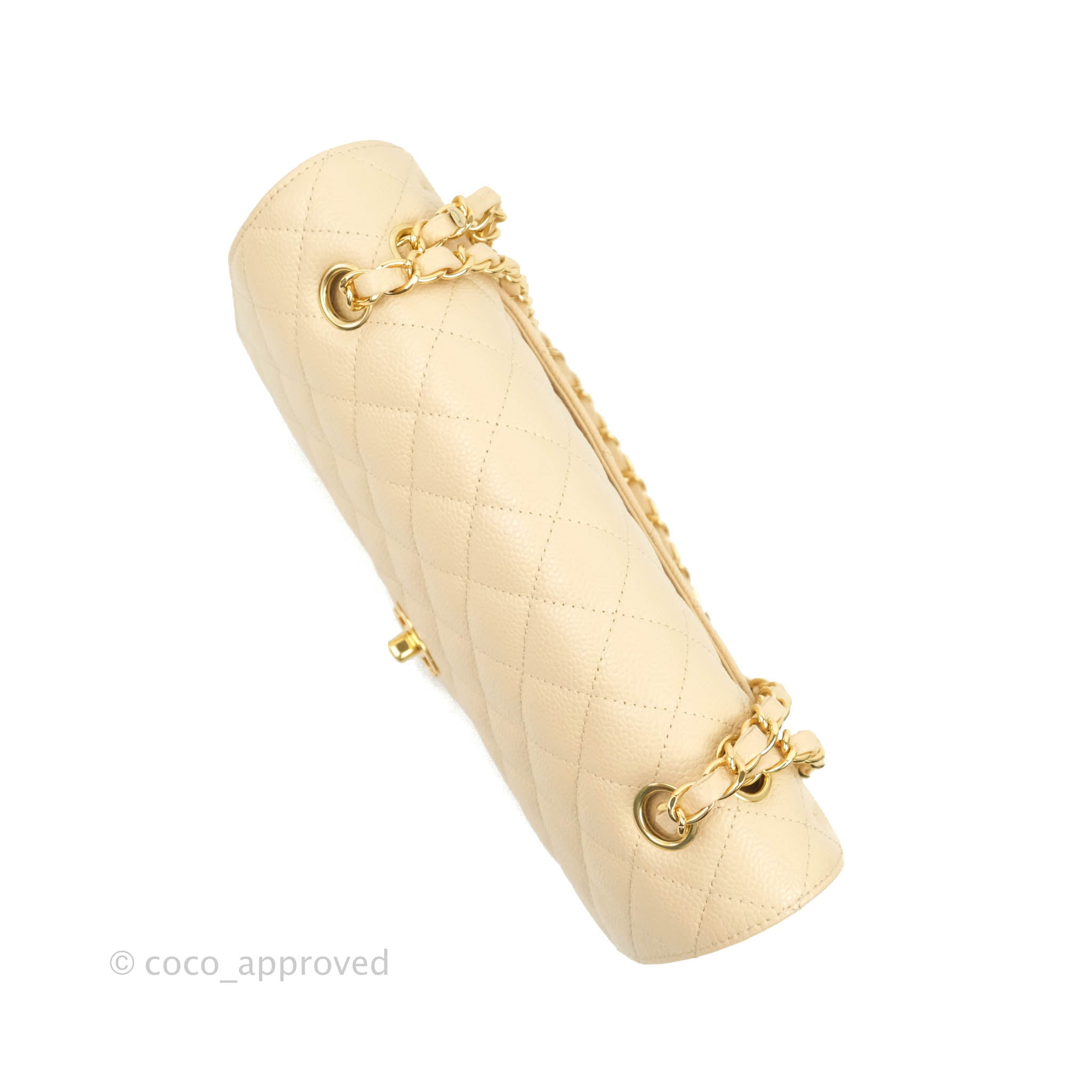 Chanel Classic Medium Double Flap Bag Quilted Beige Caviar Leather with Gold Hardware - Luxury Designer Handbag for Women, Perfect for Work, Date Night & Special Occasions