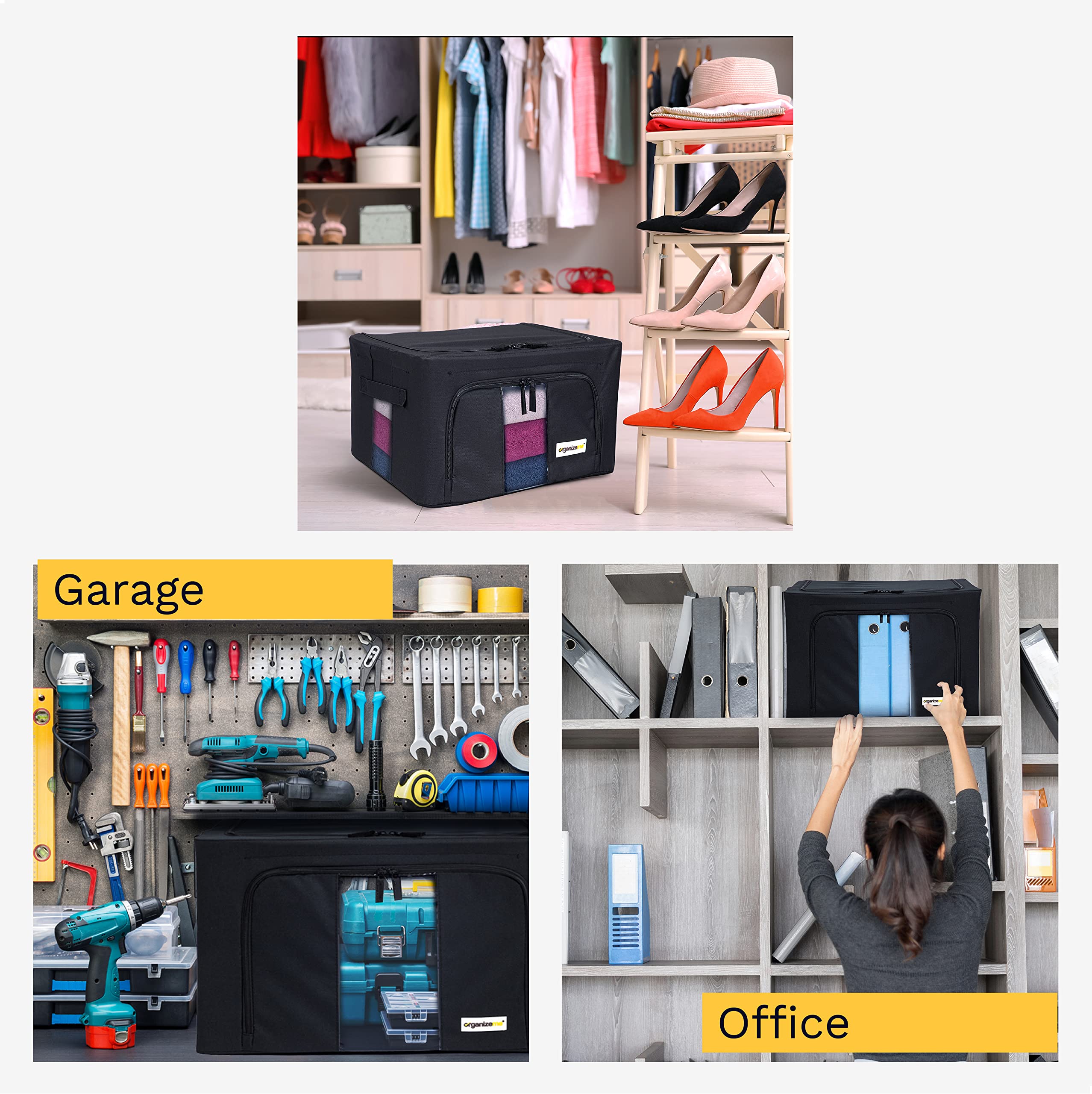 Foldable Clothes Storage Bag Organizer - Large Capacity Collapsible Closet Box with Strong Handles & Sturdy Zippers - Premium Fabric Under Bed Blanket Storage - Space Saving Solution for Bedroom, Closet & Travel - 2 Pack (Small, Black)