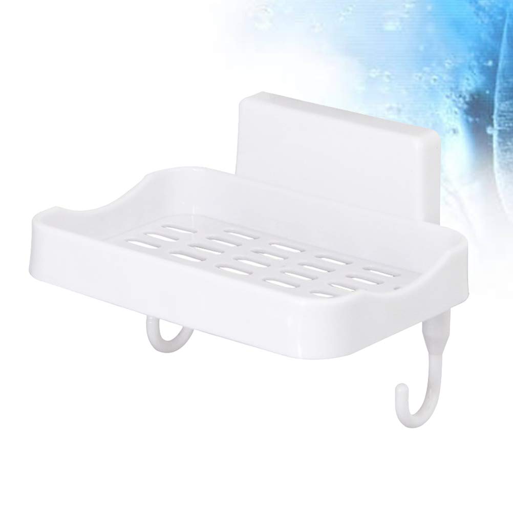 Cabilock White Wall Mount Soap Holder with Hook Dispenser - Smooth Surface Bathroom Storage Rack for Shower, Sink & Kitchen - Durable Soap Dish Organizer for Home, Hotel and RV Use
