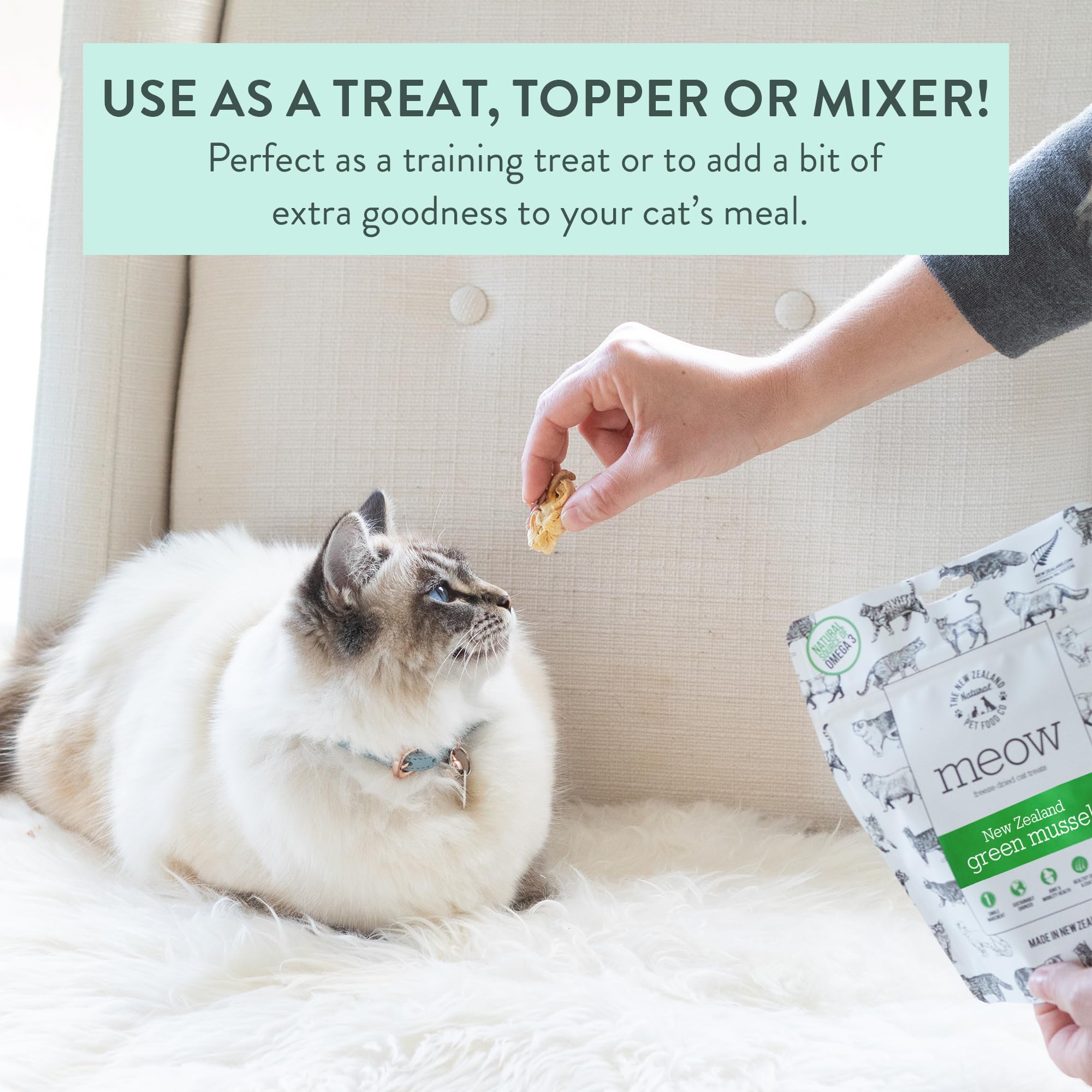 Freeze Dried Cat Treats with NZ Green Mussel - High Protein Healthy Snacks for All Life Stages - Perfect for Training & Rewards