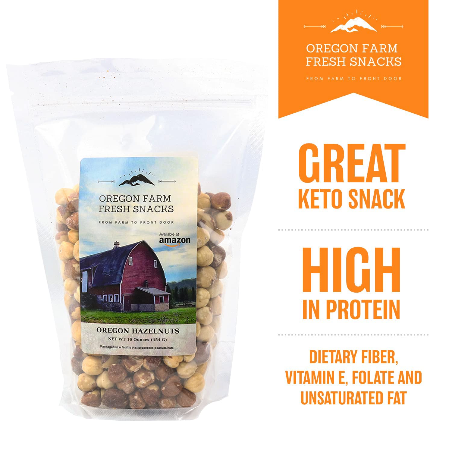 Premium Oregon Farm Fresh Roasted Hazelnuts - Lightly Salted Natural Snacks with Sweet Buttery Flavor - Healthy Nutritious Hazelnut Snack Pack (16oz) - Perfect for Office Snacks, Holiday Gifting & Healthy Lifestyle