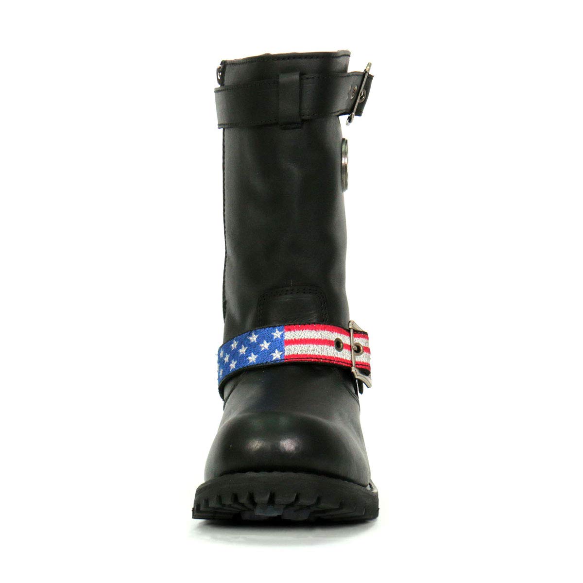 Hot Leathers BTM1019 Men's Black Tall Round Toe Harness Boots with Flag Strap - Size 8.5 | Motorcycle Riding, Work Boots & Casual Wear | Durable Leather Footwear for Men