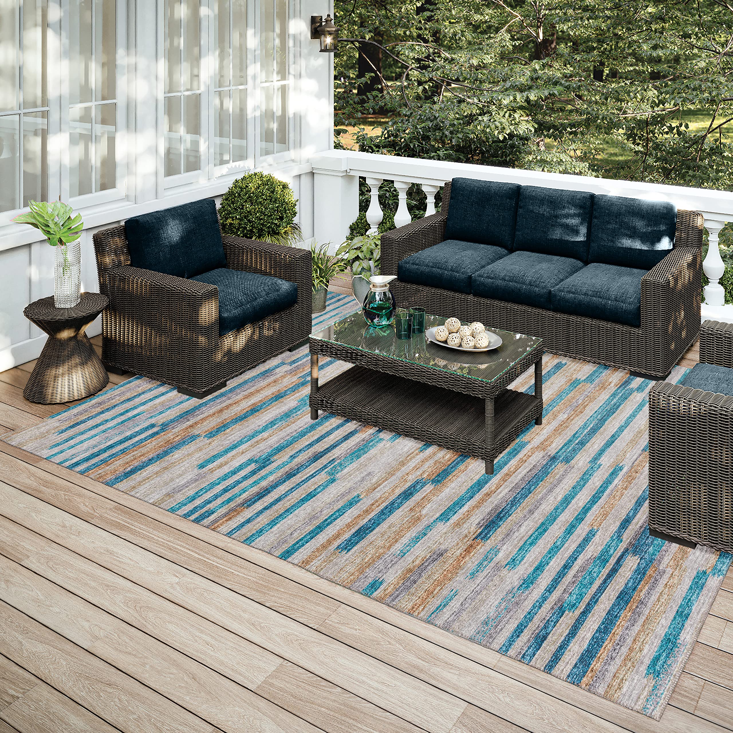 Addison Rugs Yuma AYU38 Blue 8' x 10' Area Rug - Soft & Durable for Living Room, Bedroom, or Office Decor