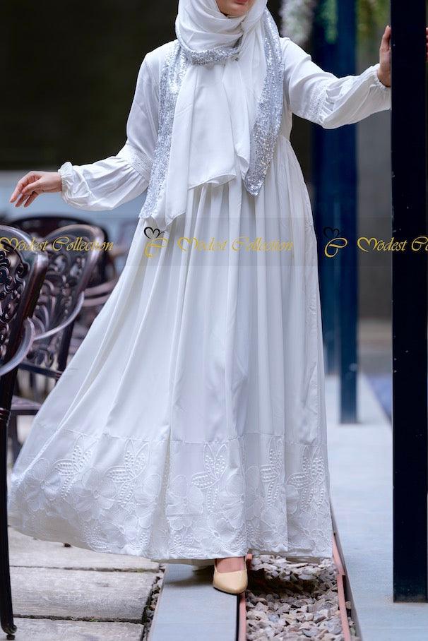 Elegant White Mahzabin Dress for Women - Perfect for Weddings, Parties & Special Occasions