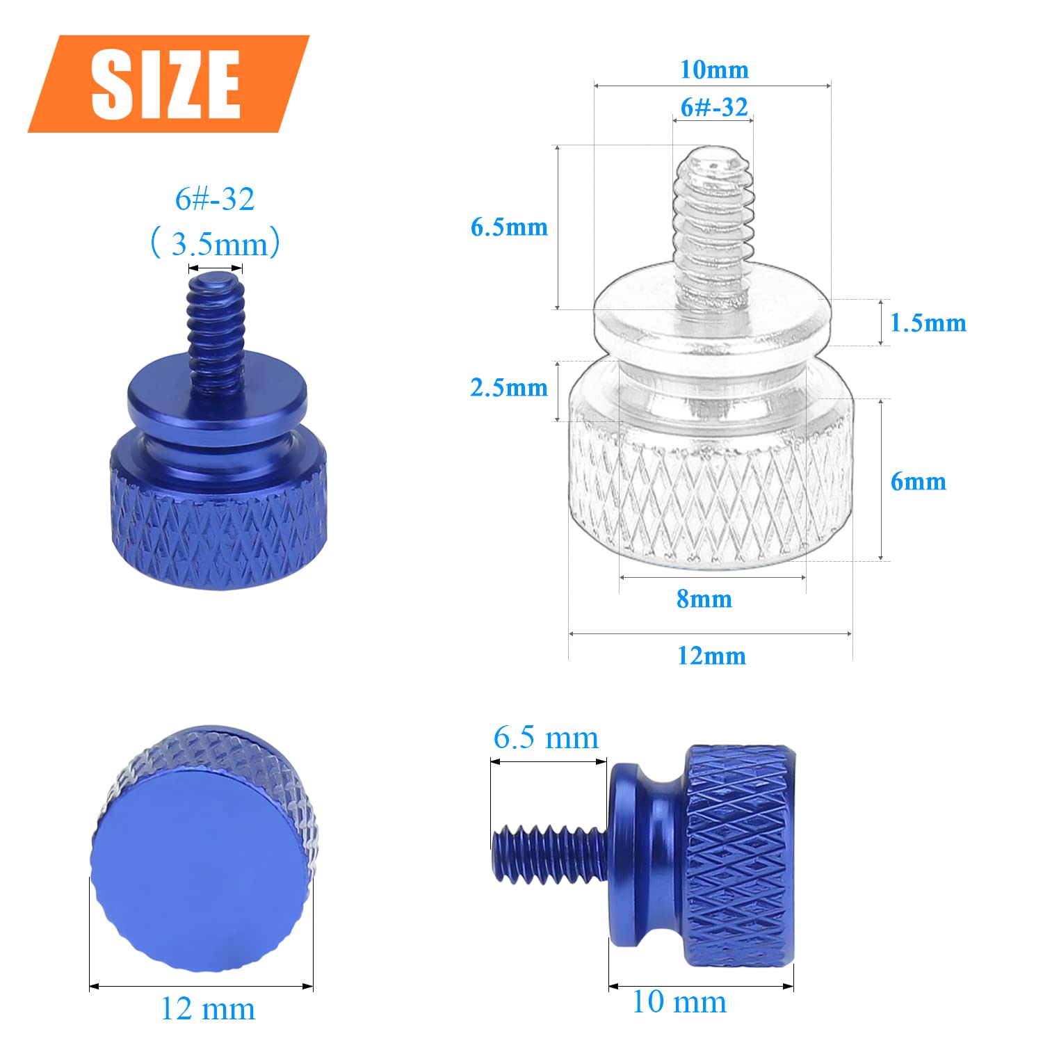 20-Pack 6-32 Thread Blue Anodized Aluminum Thumb Screws for Computer Case, Cover, Power Supply & Hard Drives - Secure PC Components with Easy Hand-Tightening (Perfect for DIY PC Builds & Upgrades)