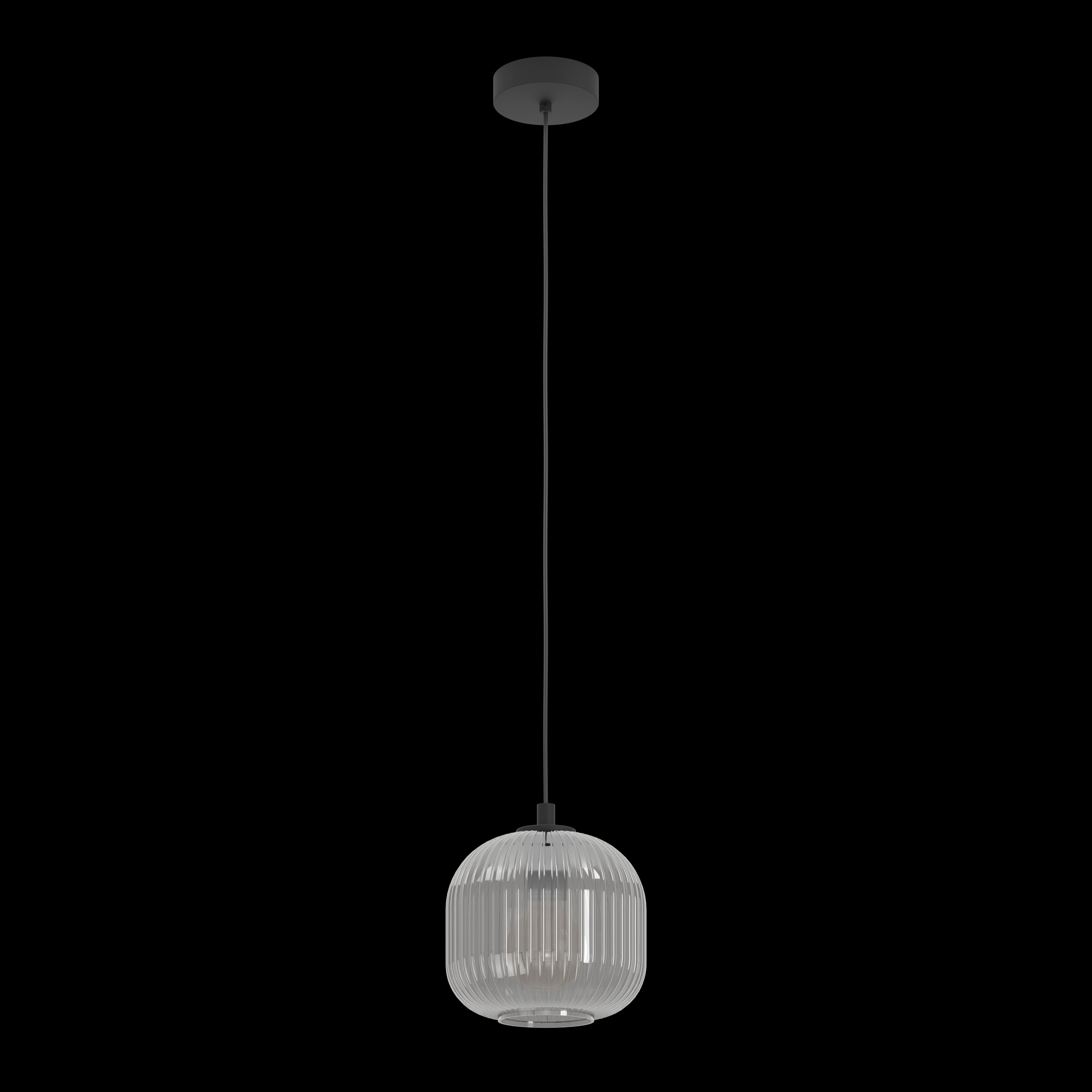 Eglo Mantunalle 1 Clear Ribbed Glass Shade Ceiling Pendant Light Fixture - Modern Industrial Lighting for Kitchen Island, Dining Room & Bedroom