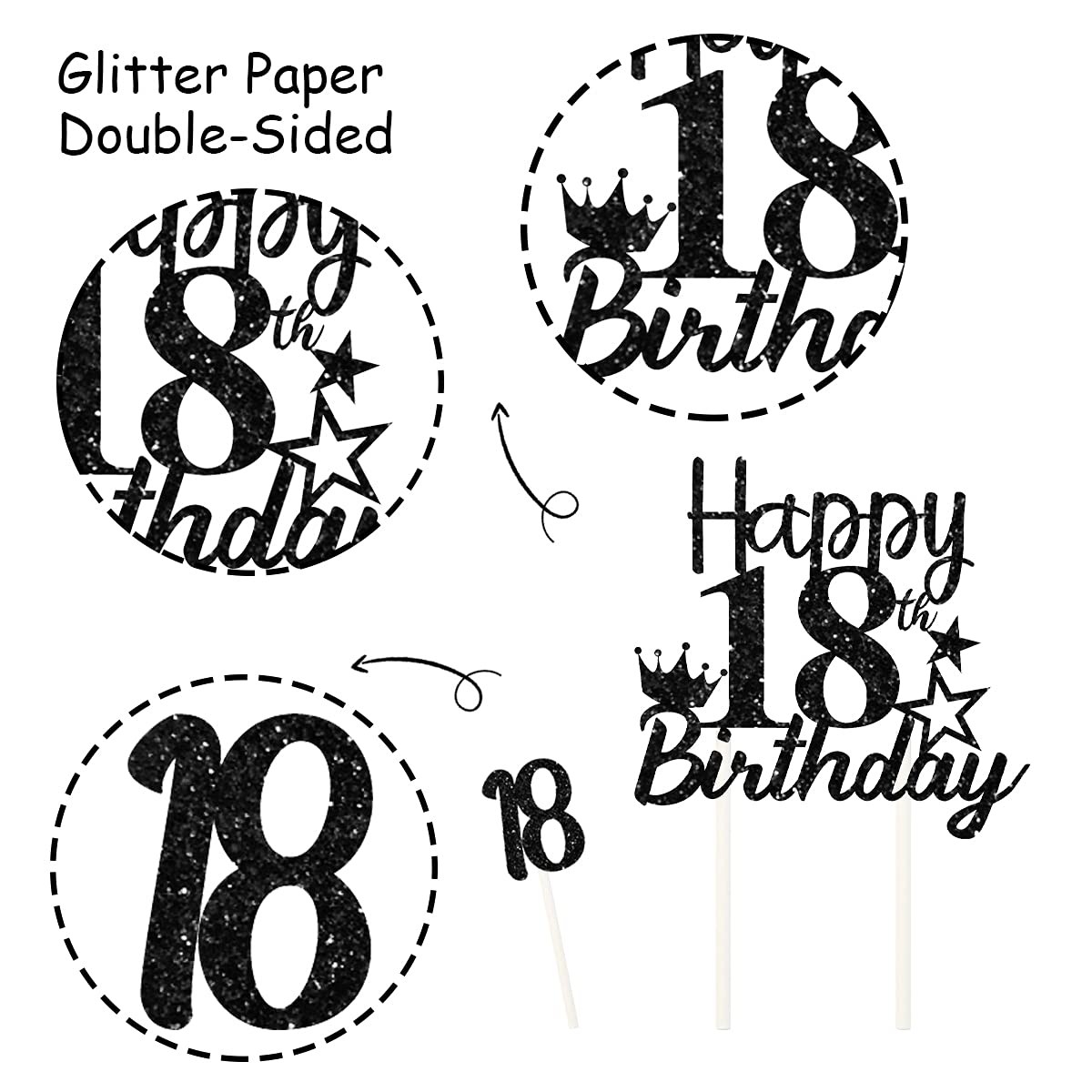 Happy 18th Birthday Cake Toppers - 25 Pack Black Cake Picks & Sticks - Cheers to 18 Years Party Decorations for Boys - Eighteen Years Old Birthday Party Supplies - Perfect for Milestone Celebrations & Sweet 16 Upgrades