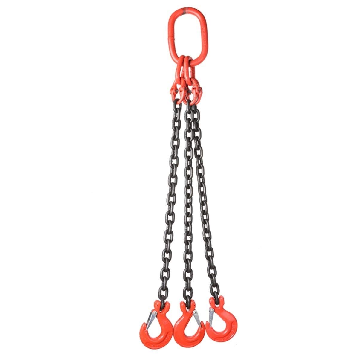 Heavy Duty 3 Leg Chain Sling with Grab Hooks - 3 Ton Capacity (1m Chain Length) - for Lifting Machinery, Construction & Industrial Use - Durable Equipment for Warehouse, Rigging & Material Handling