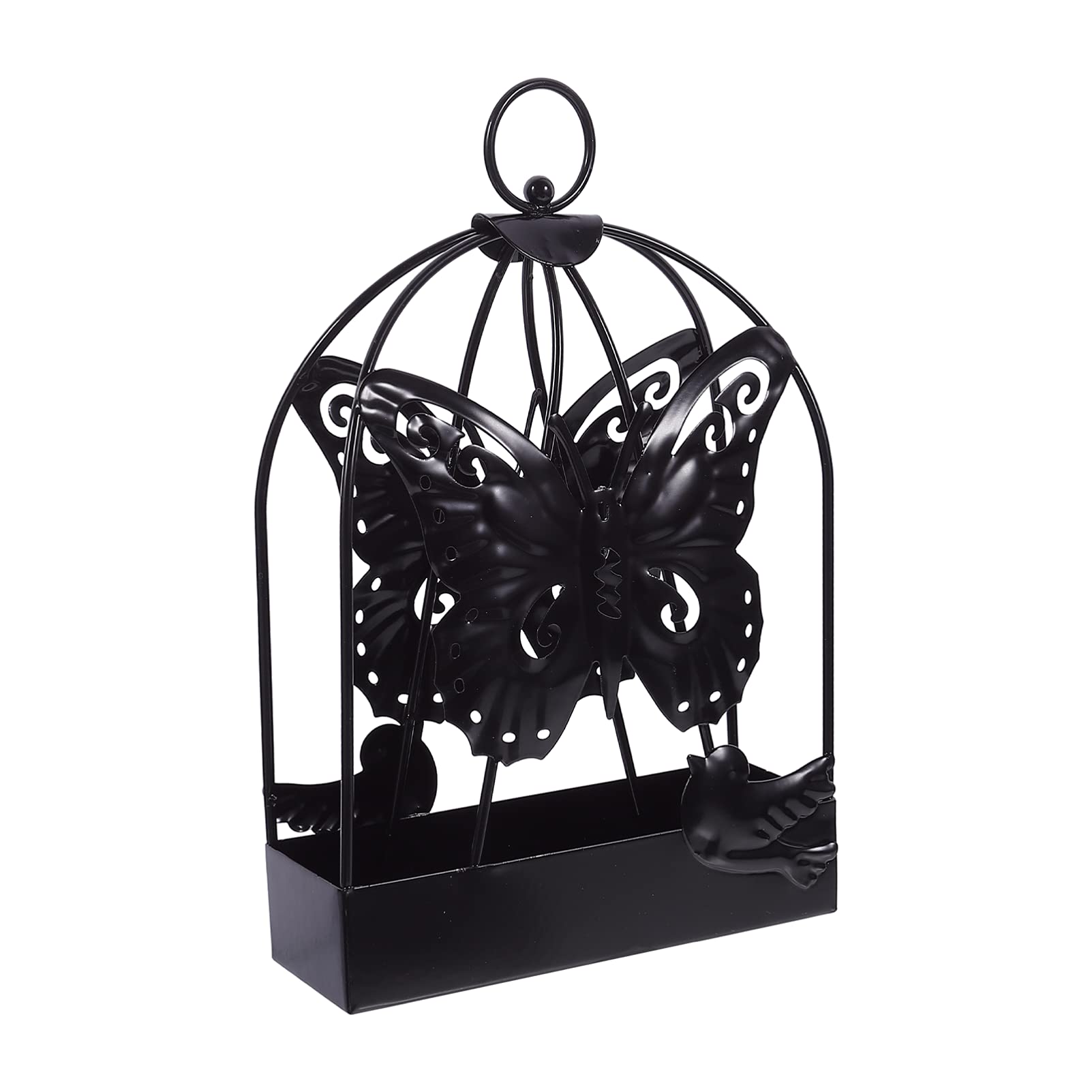 Heallily Metal Birdcage Mosquito Coil Holder - Black Butterfly Design Incense Burner Tray for Outdoor Patio, Garden & Camping Protection