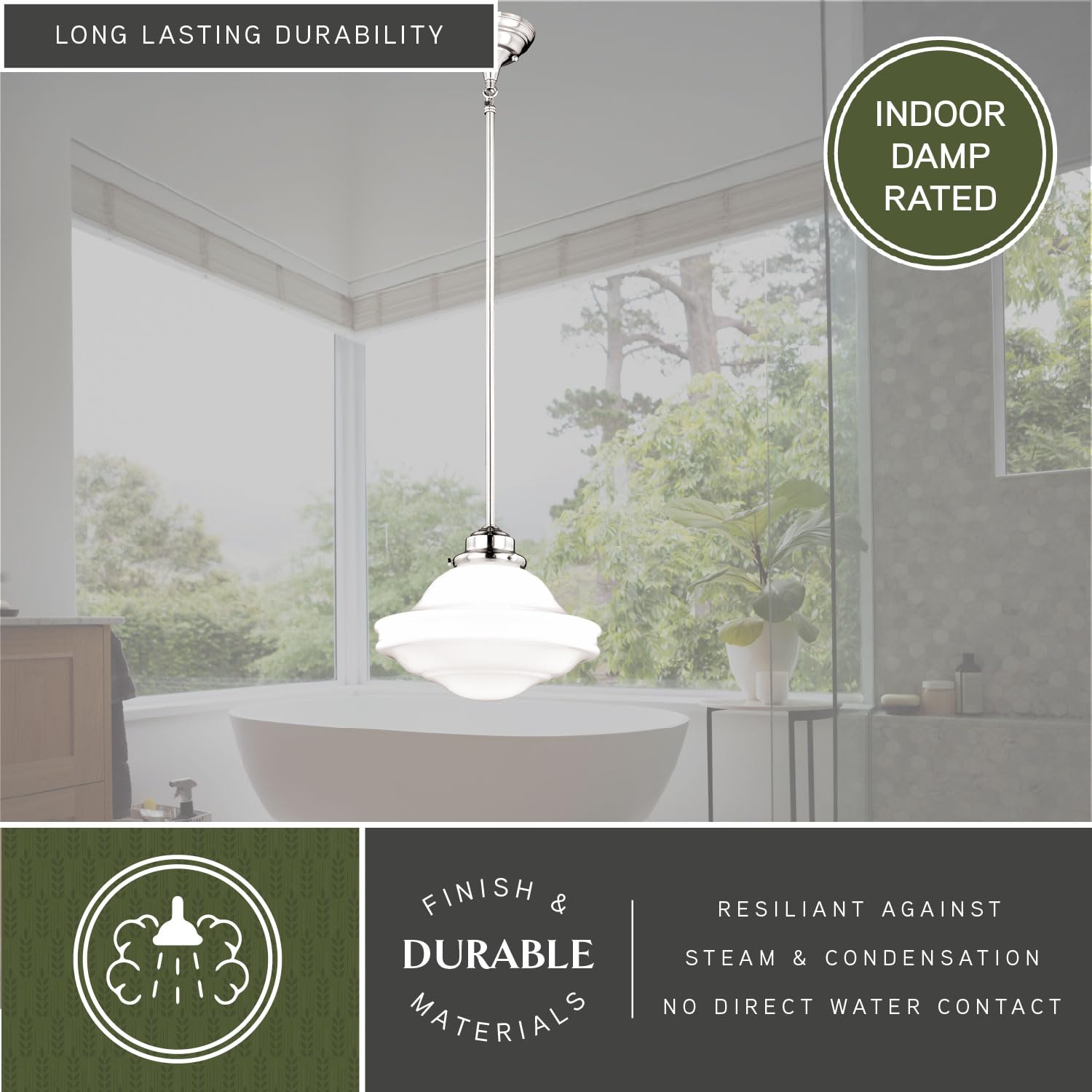 VAXCEL Huntley 1-Light Satin Nickel Farmhouse Pendant Light with White Glass Shade - Perfect for Kitchen Island, Dining Room, and Entryway Lighting
