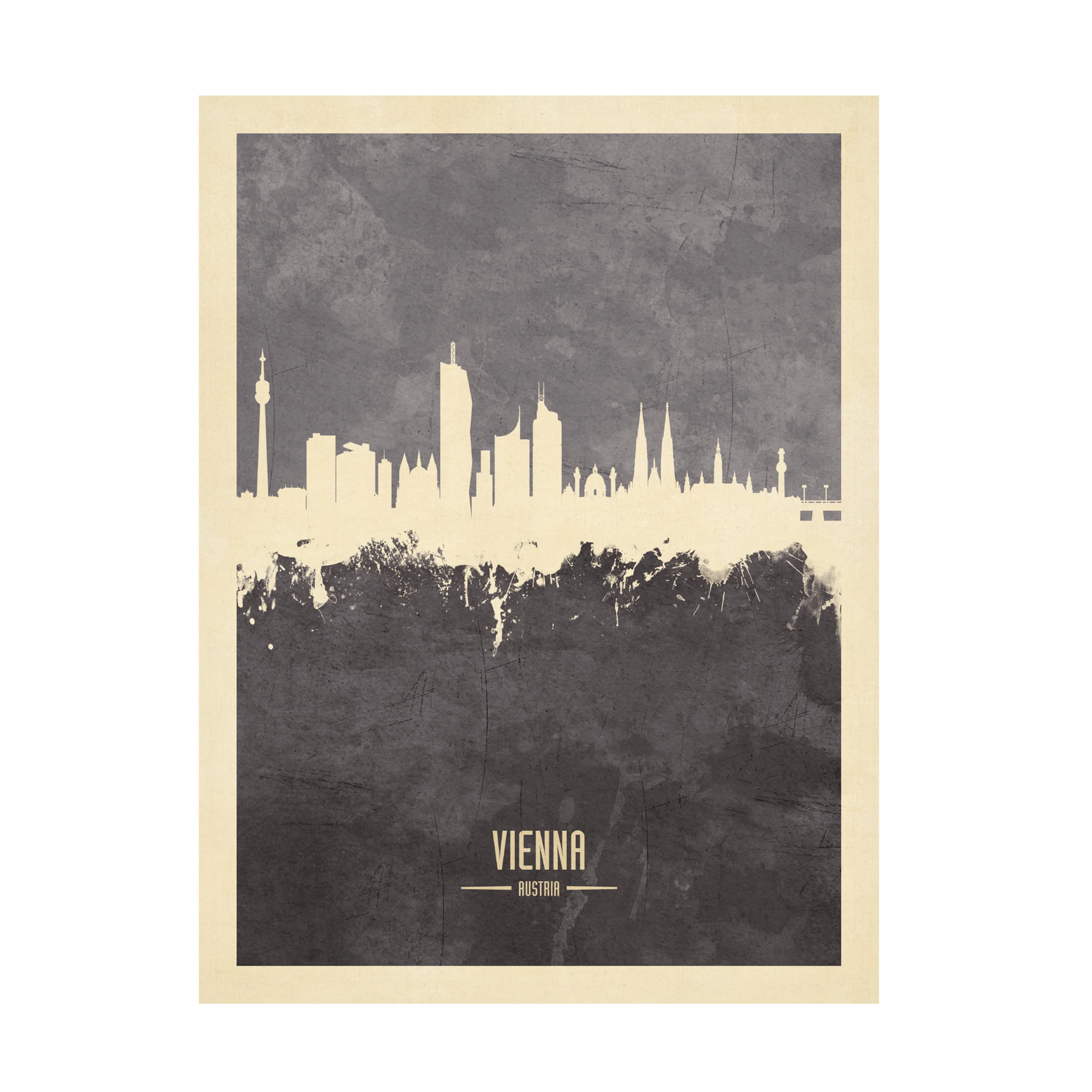 Michael Tompsett 'Vienna Austria Skyline Gray' Canvas Wall Art Print - Modern Cityscape Painting for Living Room, Office & Home Decor