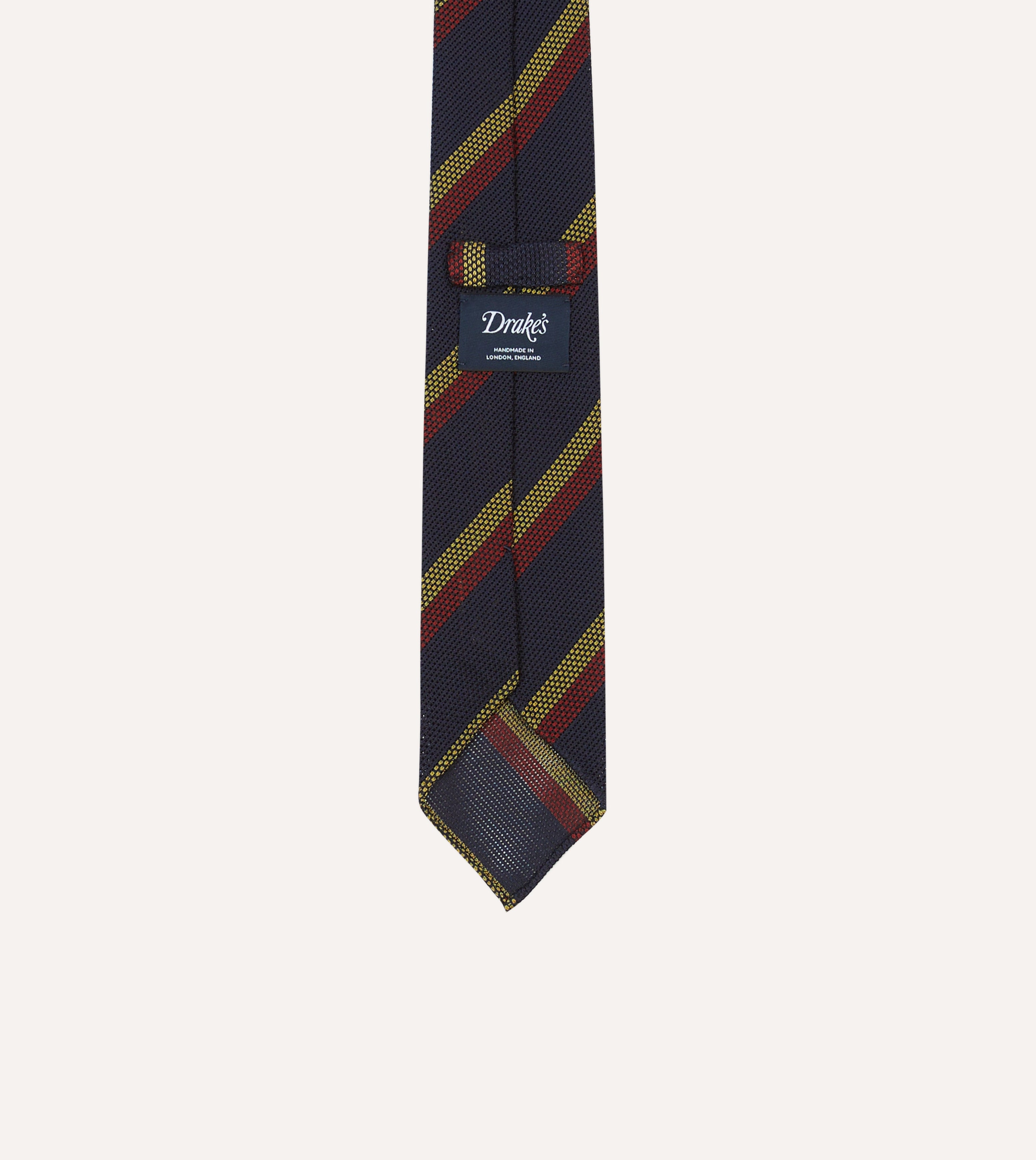 Premium Navy, Red & Gold Double Stripe Hand-Rolled Silk Grenadine Necktie - Elegant Formal Wear for Weddings, Business Meetings & Special Occasions
