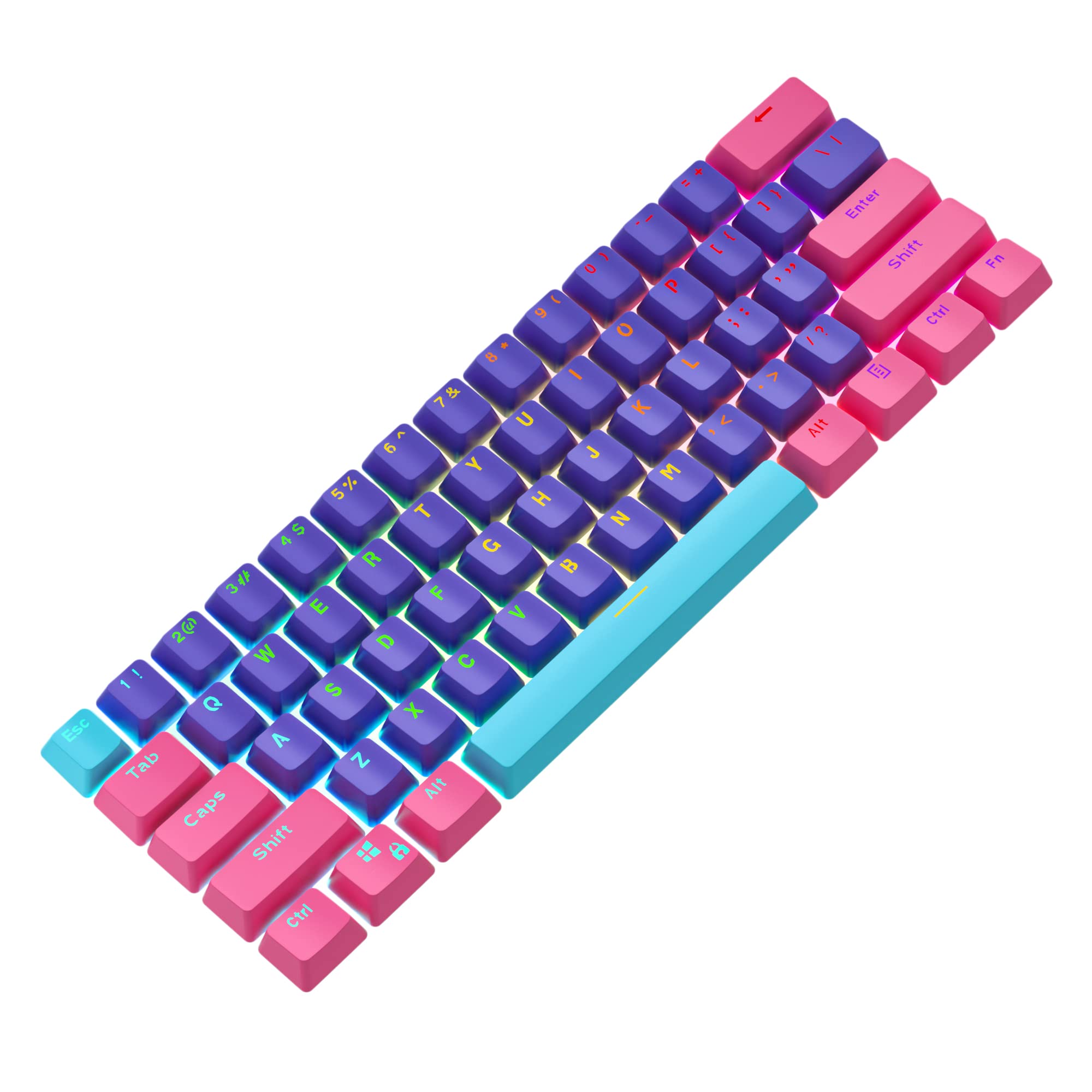 Backlit Keycaps for GK61/RK61/Anne Pro 60% Keyboard - PBT Keycap Set for Gaming (Violet)