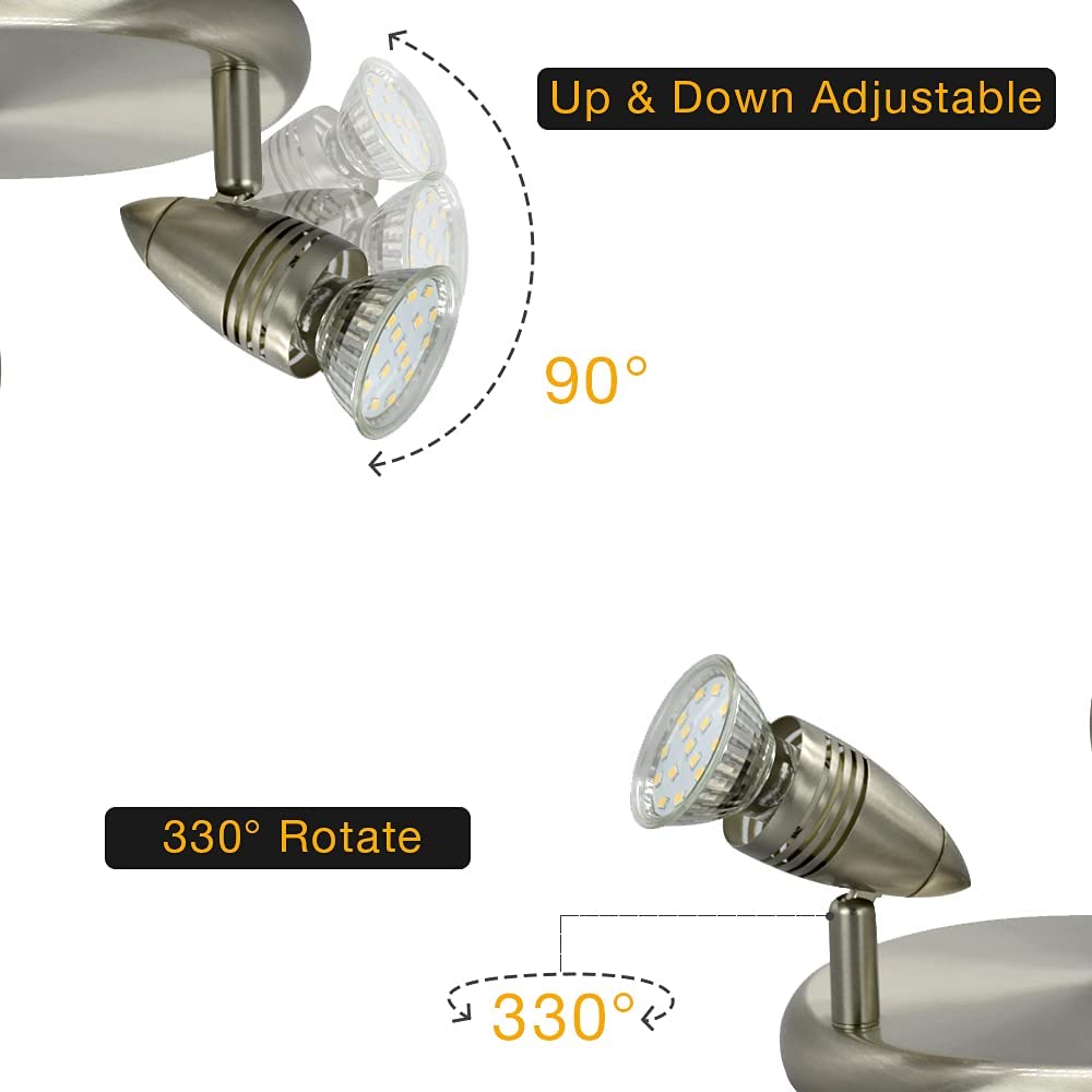 Depuley 3-Light Adjustable LED Ceiling Track Lighting System with GU10 Bulbs - Warm White Nickel Steel Finish for Living Room, Kitchen & Retail Spaces