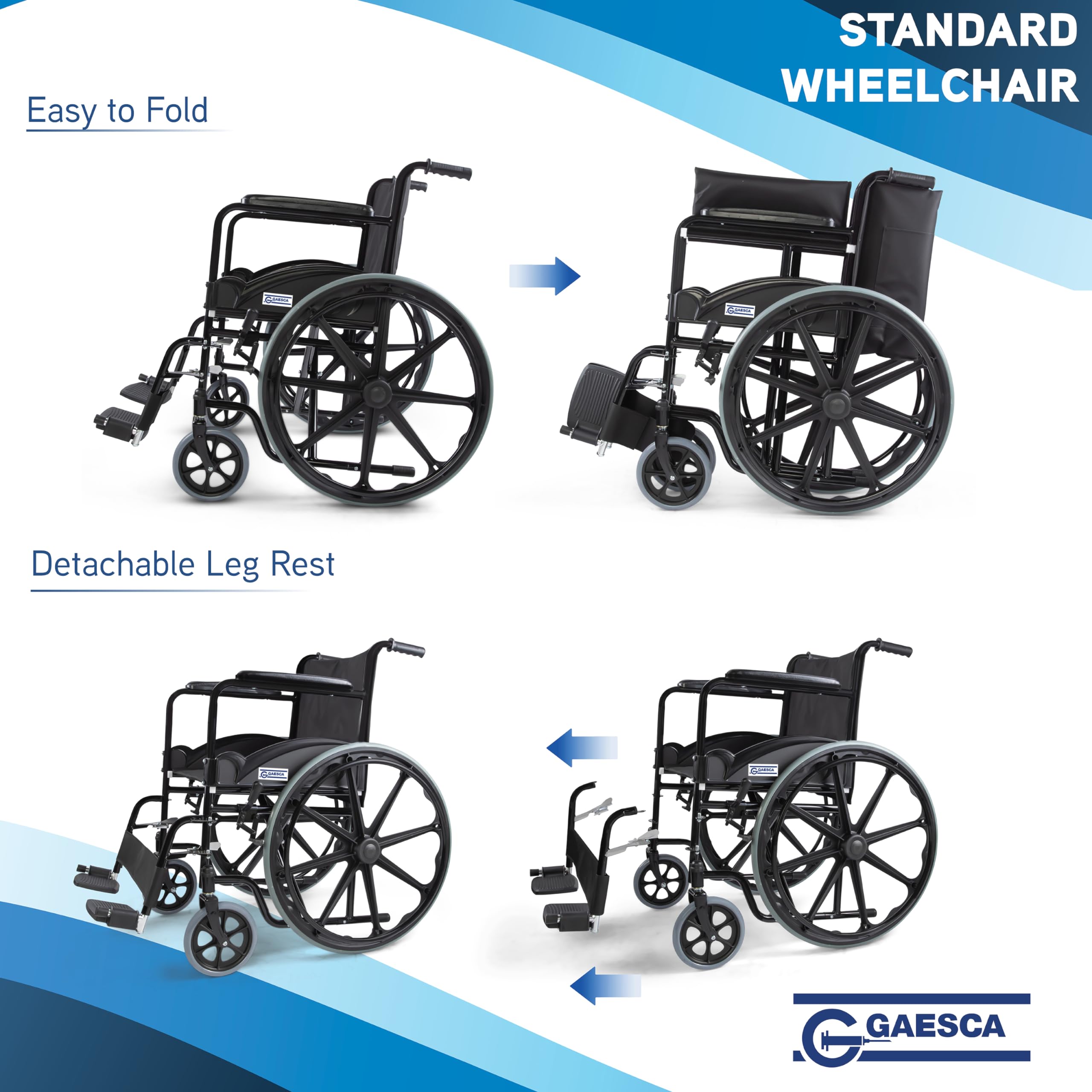 18 Inch Lightweight Aluminum Wheelchair for Adults - Foldable & Portable with 250 lb Weight Capacity, Fixed Arms & Removable Footrest - Black Steel Frame Standard Wheelchair for Seniors & Disabled - Ideal for Travel, Home Use & Outdoor Activities