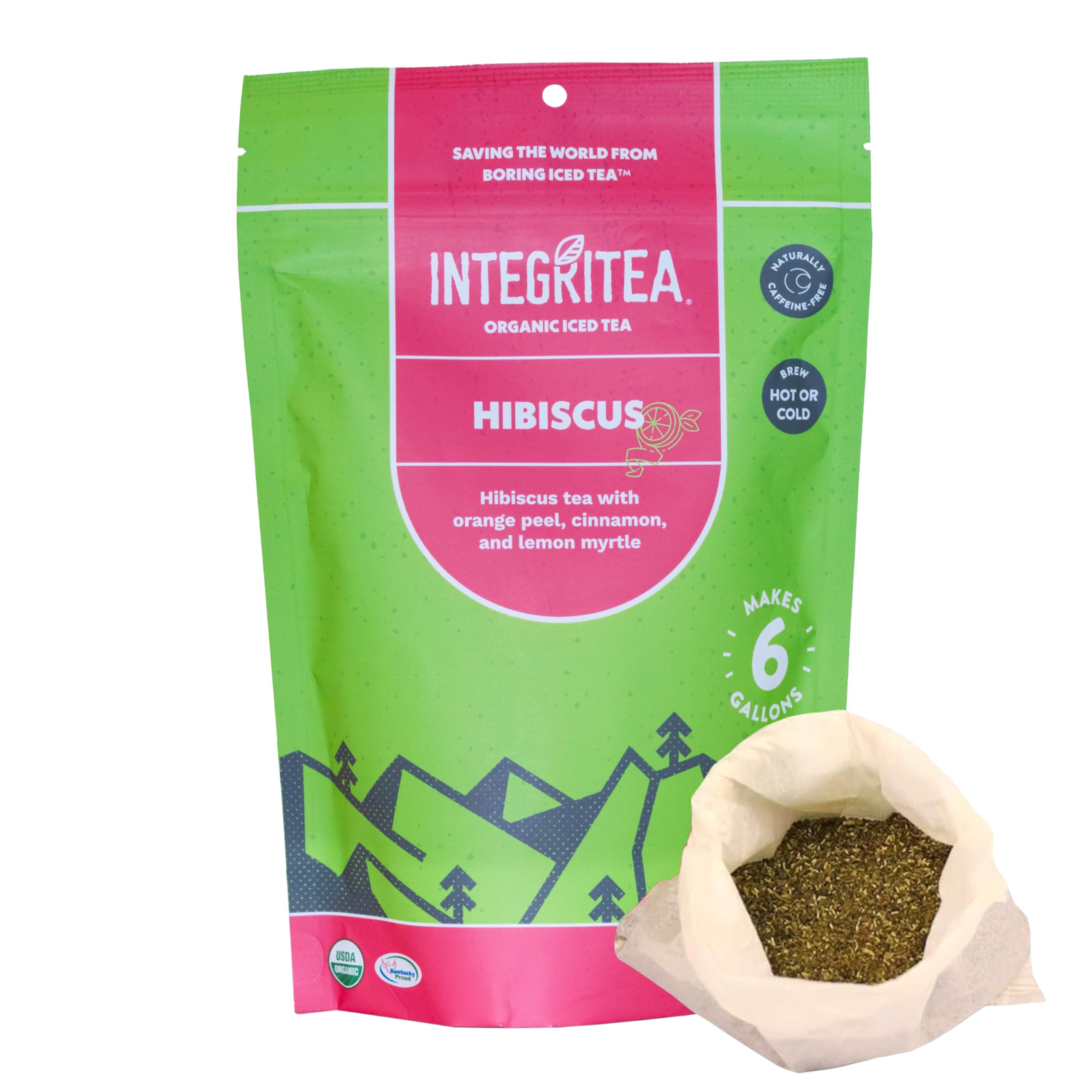 Organic Hibiscus Tea Bags - Unsweetened Herbal Tea for Hot or Cold Brew, 6-Bag Pack Makes 6 Gallons | Refreshing Iced Tea or Soothing Hot Tea, Perfect for Summer Drinks, Relaxation & Detox