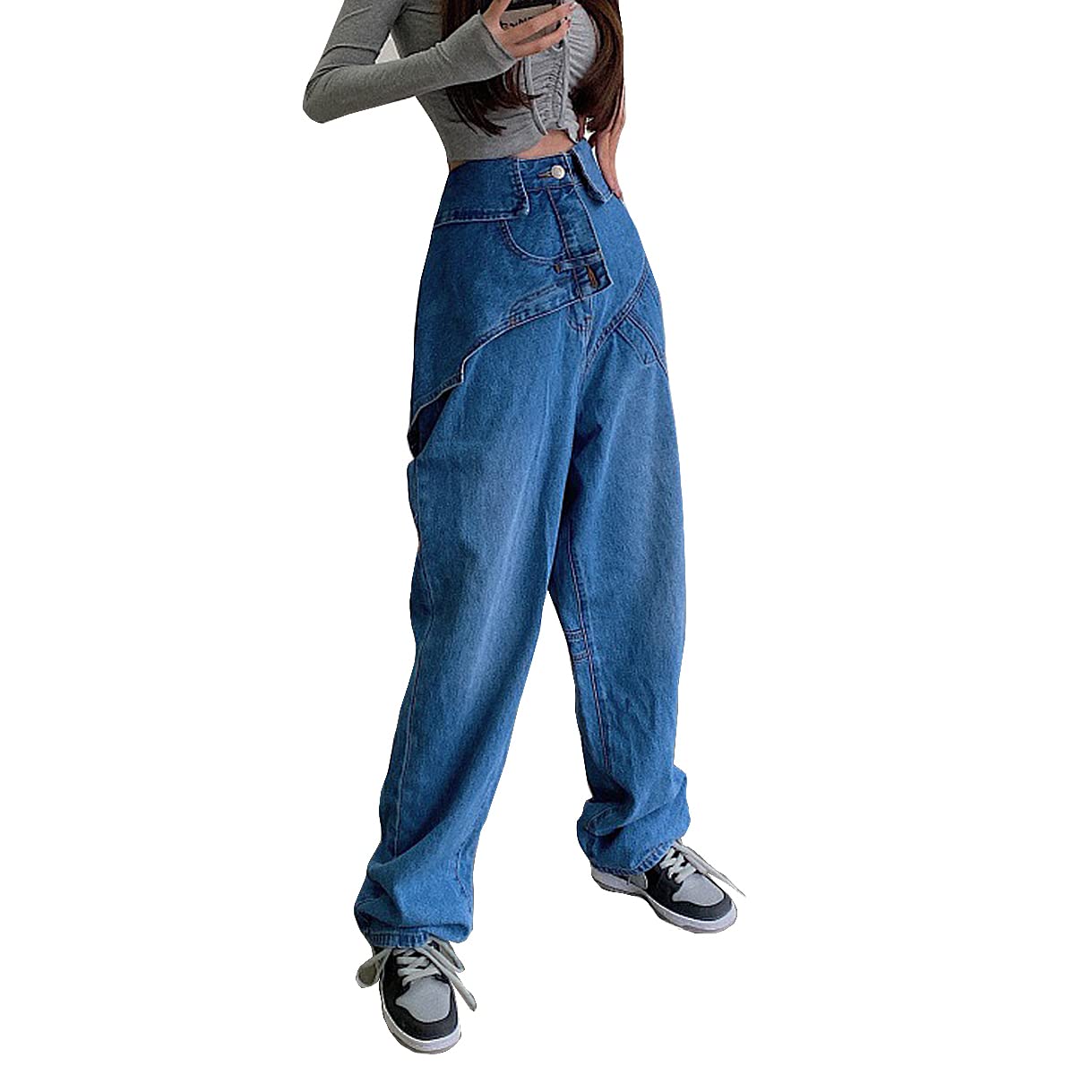 Women's Low Waist Wide Leg Jeans - Relaxed Fit Straight Leg Y2K Streetwear Pants | Trendy E-Girl Fashion Denim for Casual Wear & Retro Outfits