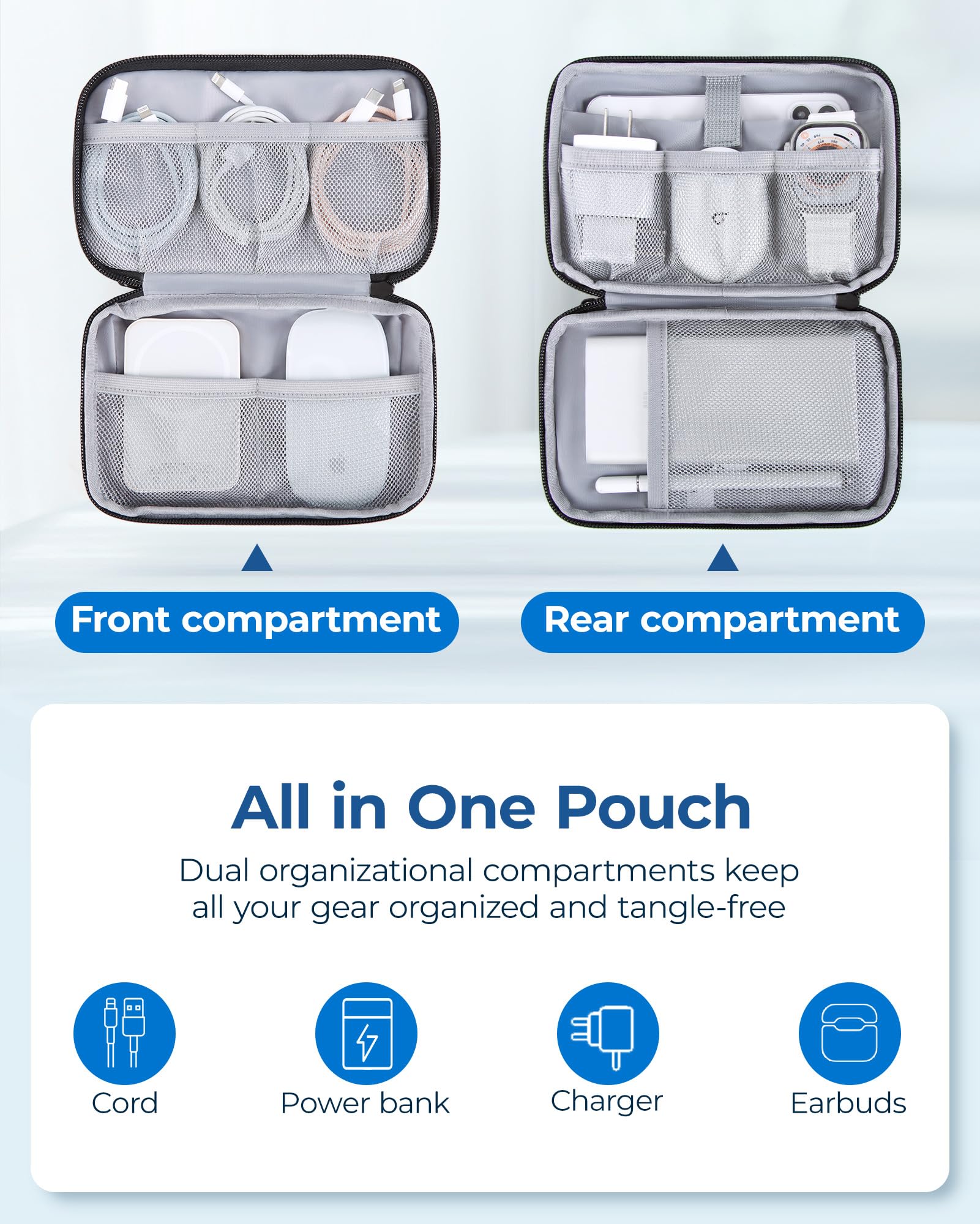 BAGSMART Electronics Organizer Travel Case - Waterproof Tech Pouch for Phone Charger, Cables & Accessories (Grey) | Perfect for Travel, Office & Daily Organization