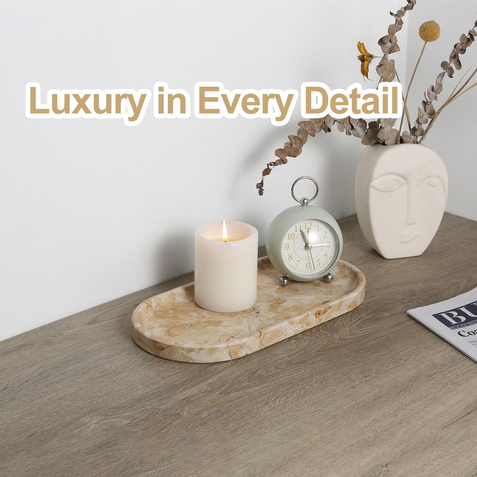 Koville 12x6 Inch Natural Egyptian Marble Vanity Tray - Decorative Countertop Organizer for Perfume, Jewelry & Candles | Elegant Bathroom & Bedroom Decor Accessory