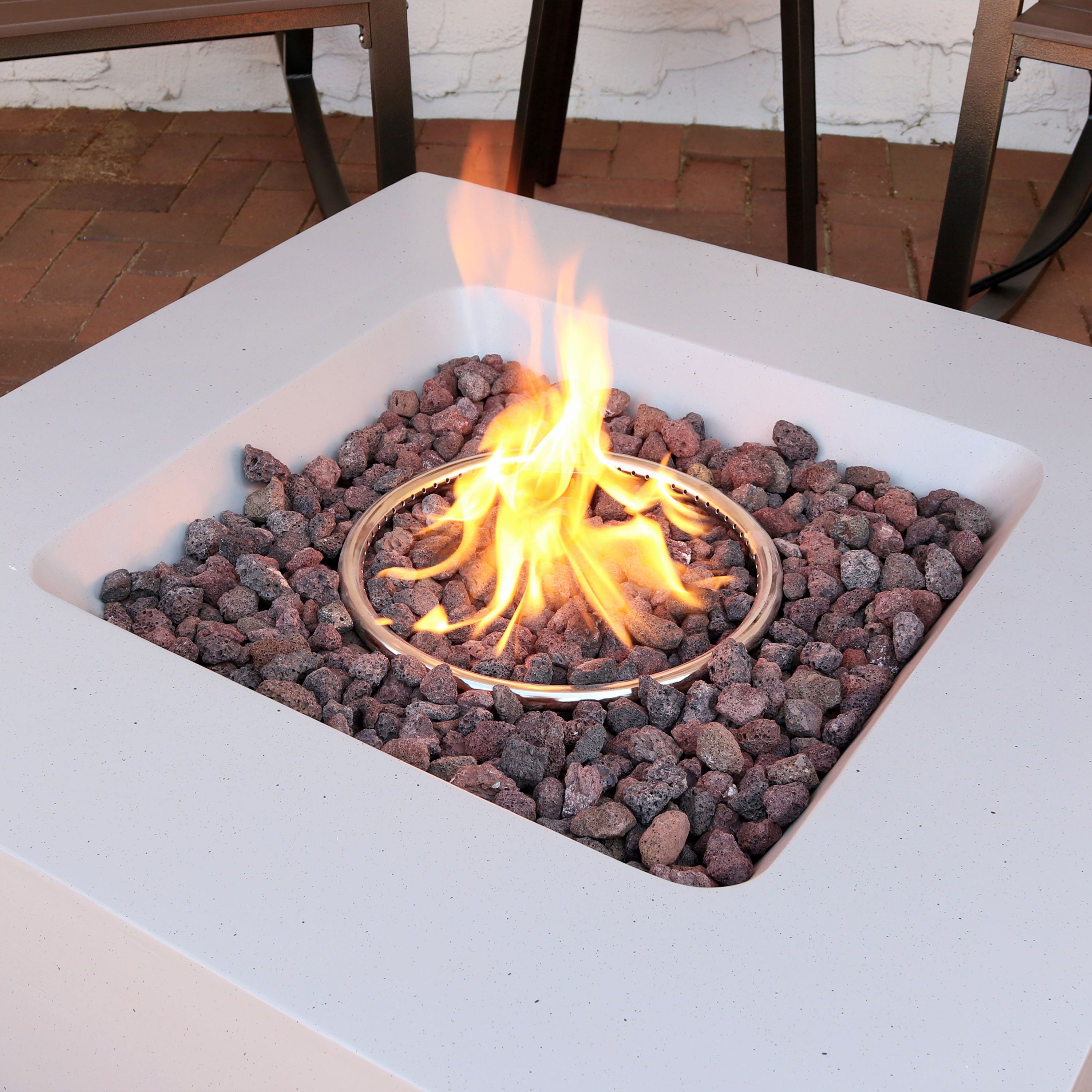 Sunnydaze Contempo Square Outdoor Propane Gas Fire Pit 34 Inch - Modern Patio Heater for Backyard, Deck, Garden & Camping - Weather-Resistant Steel Firepit with Lava Rocks