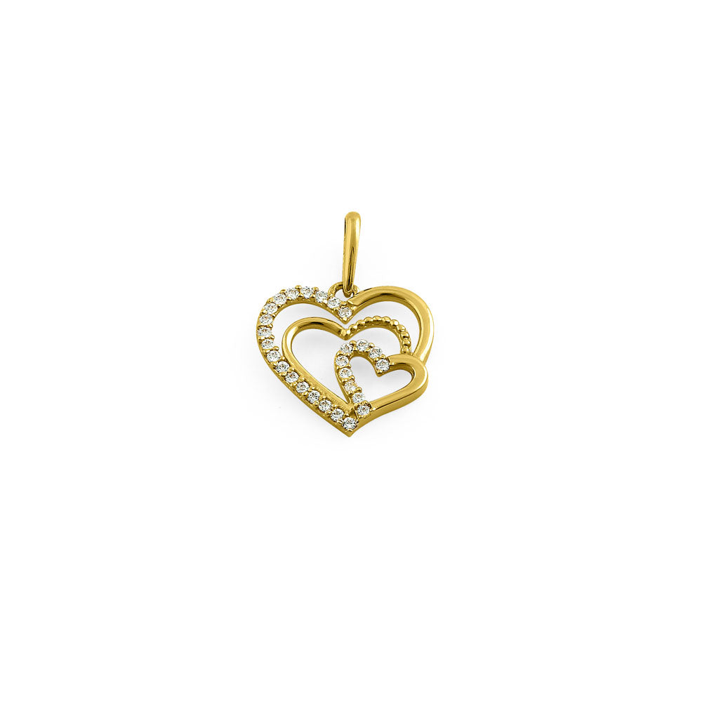 14K Yellow Gold Triple Heart Cubic Zirconia Pendant Necklace - Elegant Gift for Women, Perfect for Valentine's Day, Anniversary & Special Occasions