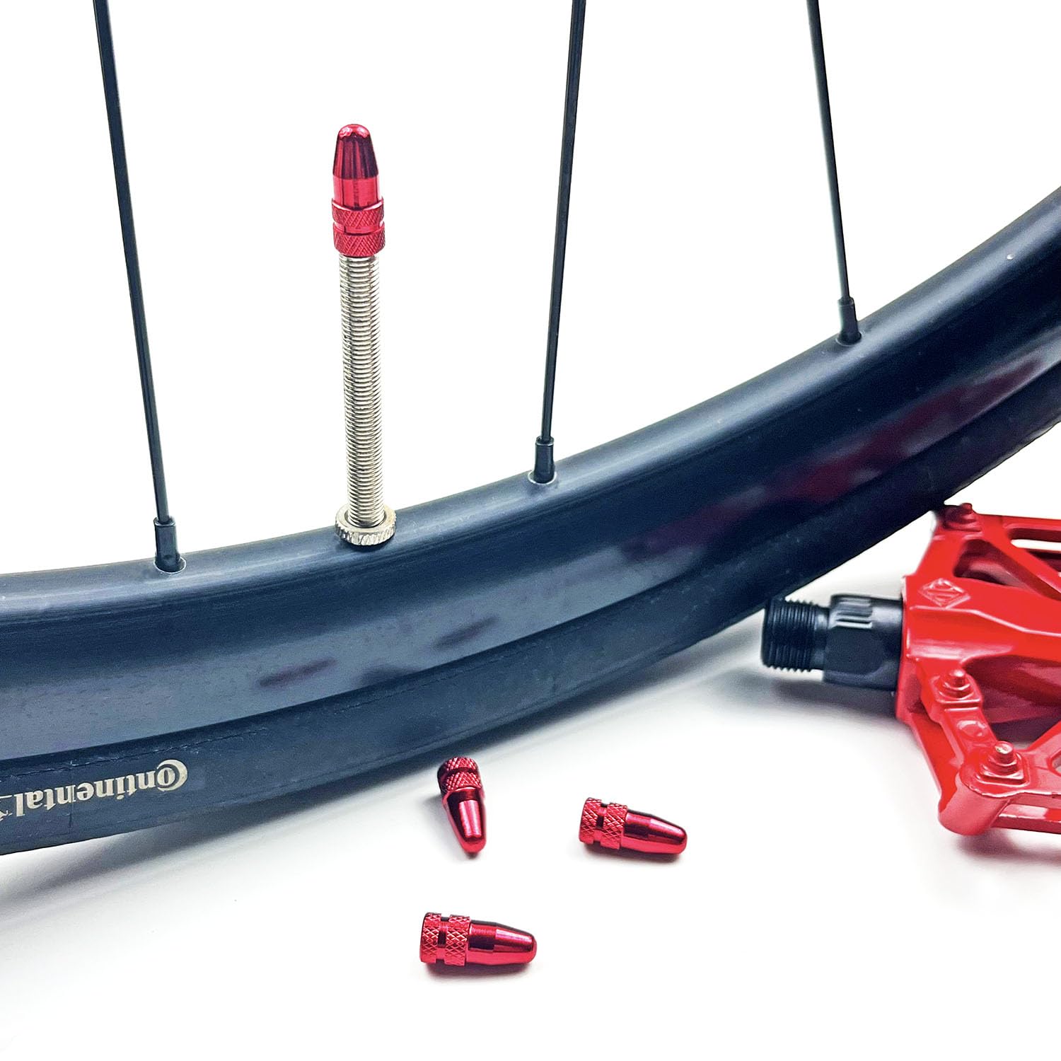 Premium Red Aluminum Presta Valve Caps - 4 Pack Durable Tire Valve Stem Covers for MTB, Road Bike, Hybrid & Mountain Bicycles | Weatherproof Protection for Cycling, Commuting & Outdoor Adventures