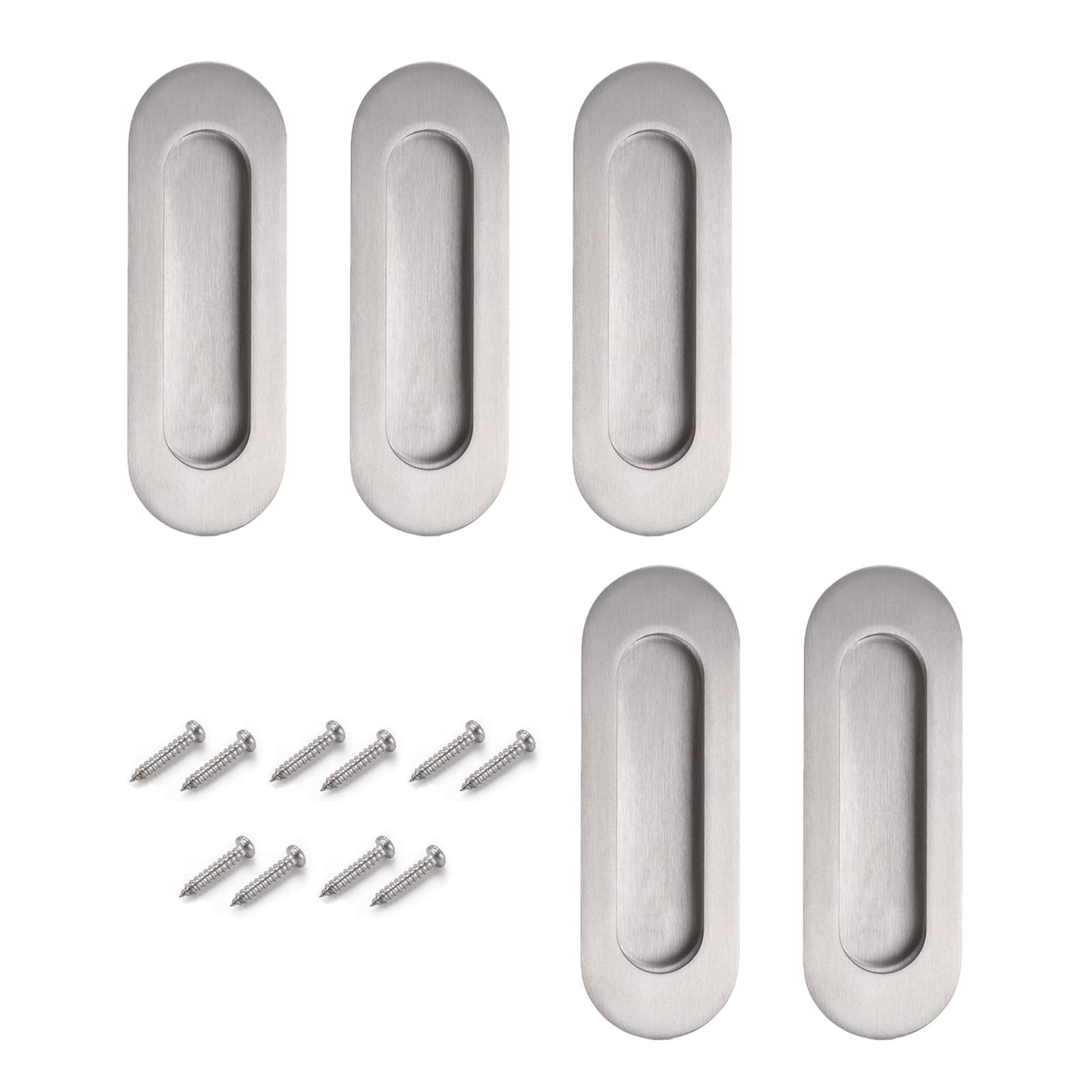 Probrico 5-Pack Stainless Steel Hidden Recessed Pull Handles - Brushed Nickel Oval Flush Concealed Cabinet Handles for Drawers, Doors & Sliding Cabinets | Perfect for Modern Kitchen, Bathroom & Office Furniture Upgrades
