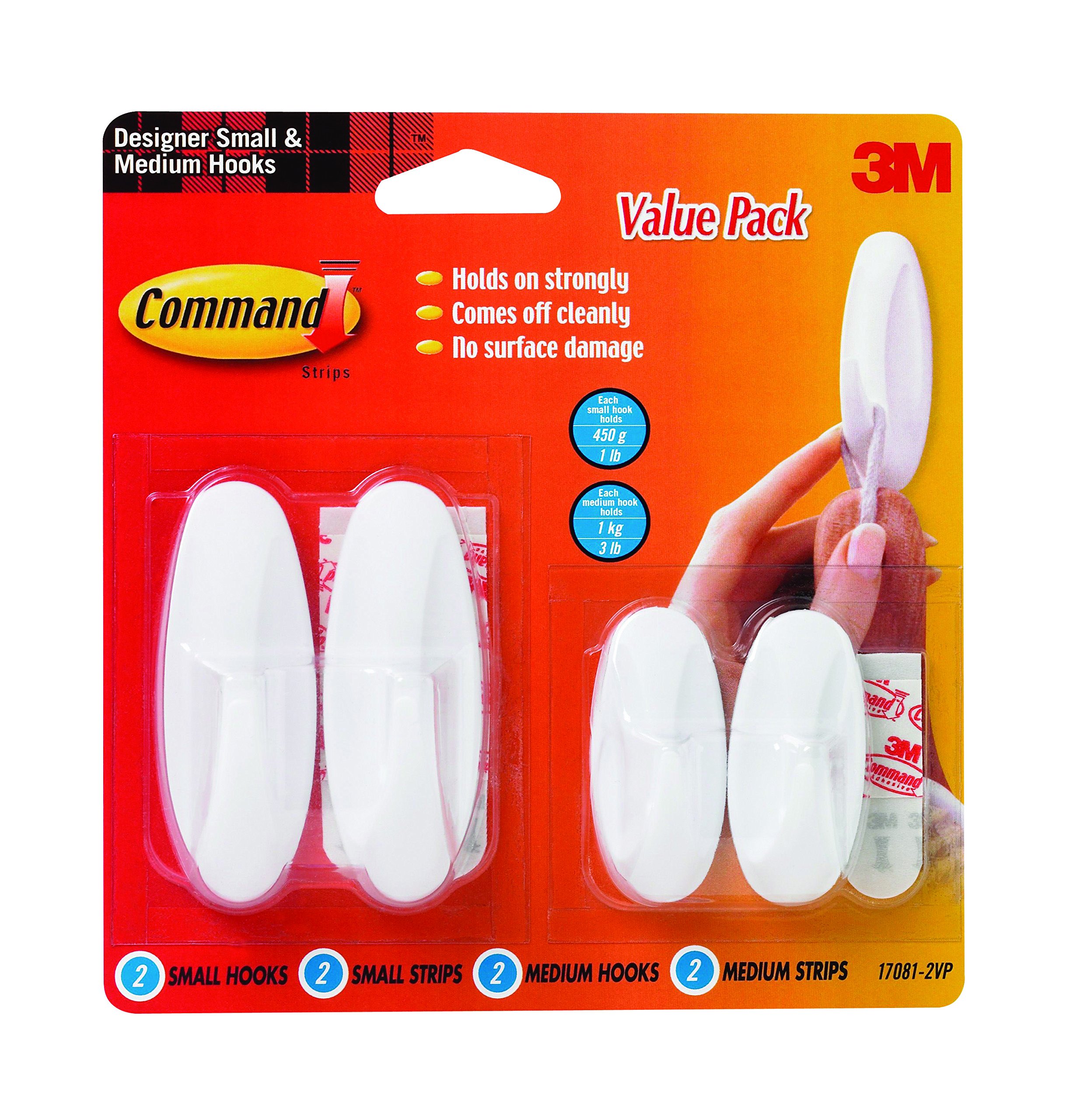 Command Strips 17081-2VP Small & Medium Hooks Value Pack - Damage-Free Hanging Solution for Photos, Decor & Keys - Perfect for Apartments, Dorms & Home Organization