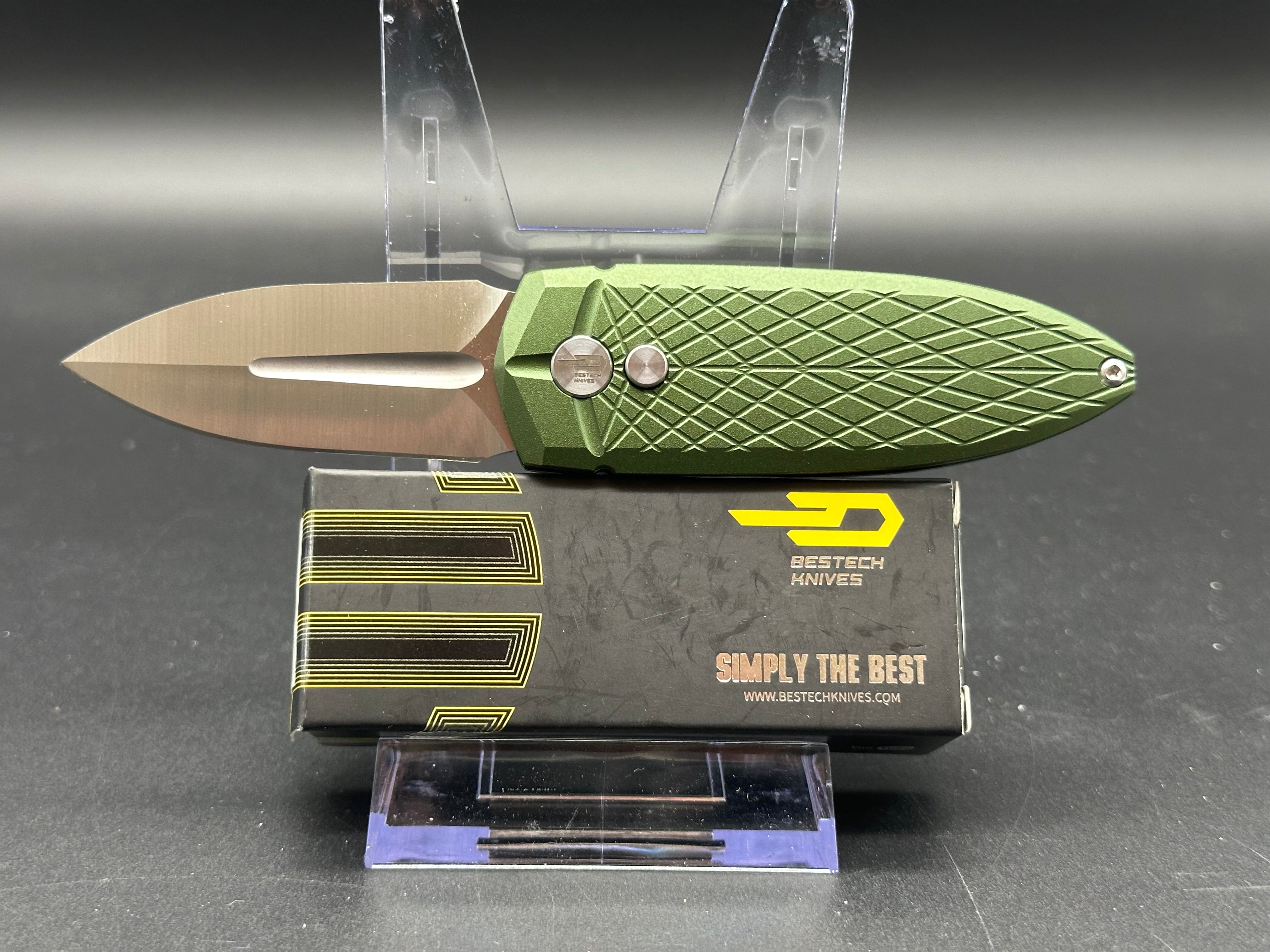 Bestech Ququ Cricket Folding Pocket Knife - Green Aluminum Handle, 14C28N Stainless Steel Plain Edge, Satin Finish BG57B - Perfect for Camping, Hiking & Everyday Carry (EDC)