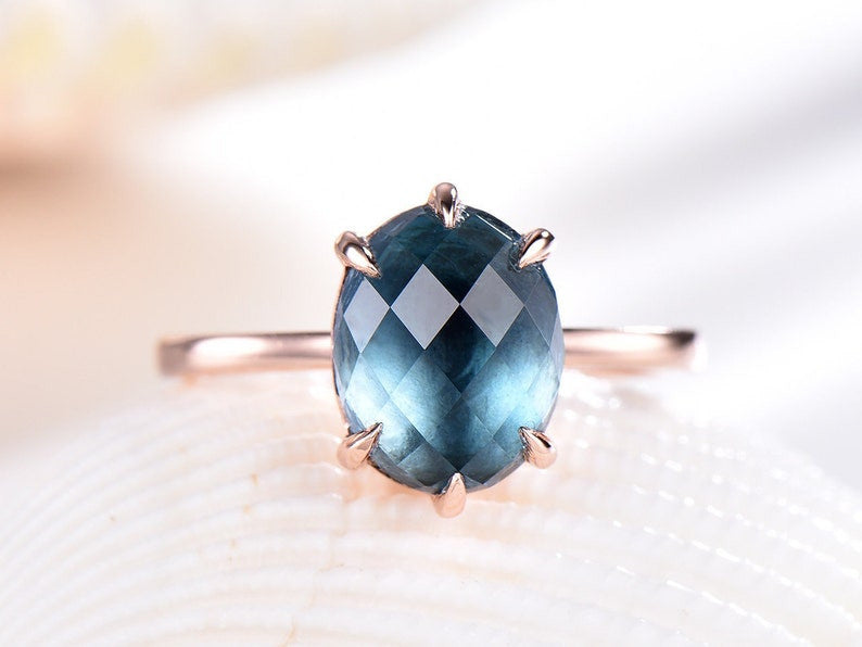 Vintage 10x8mm Oval Cut London Blue Topaz Engagement Ring in Rose Gold - Elegant Wedding Band for Women, Perfect for Proposals, Anniversaries & Special Occasions