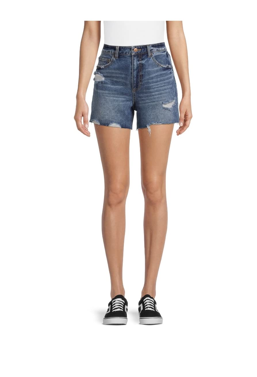 Junior's Dark Wash High Rise Distressed Midi Shorts - Size 9 | Denim Blue | Casual Summer Outfits & Beachwear for Women