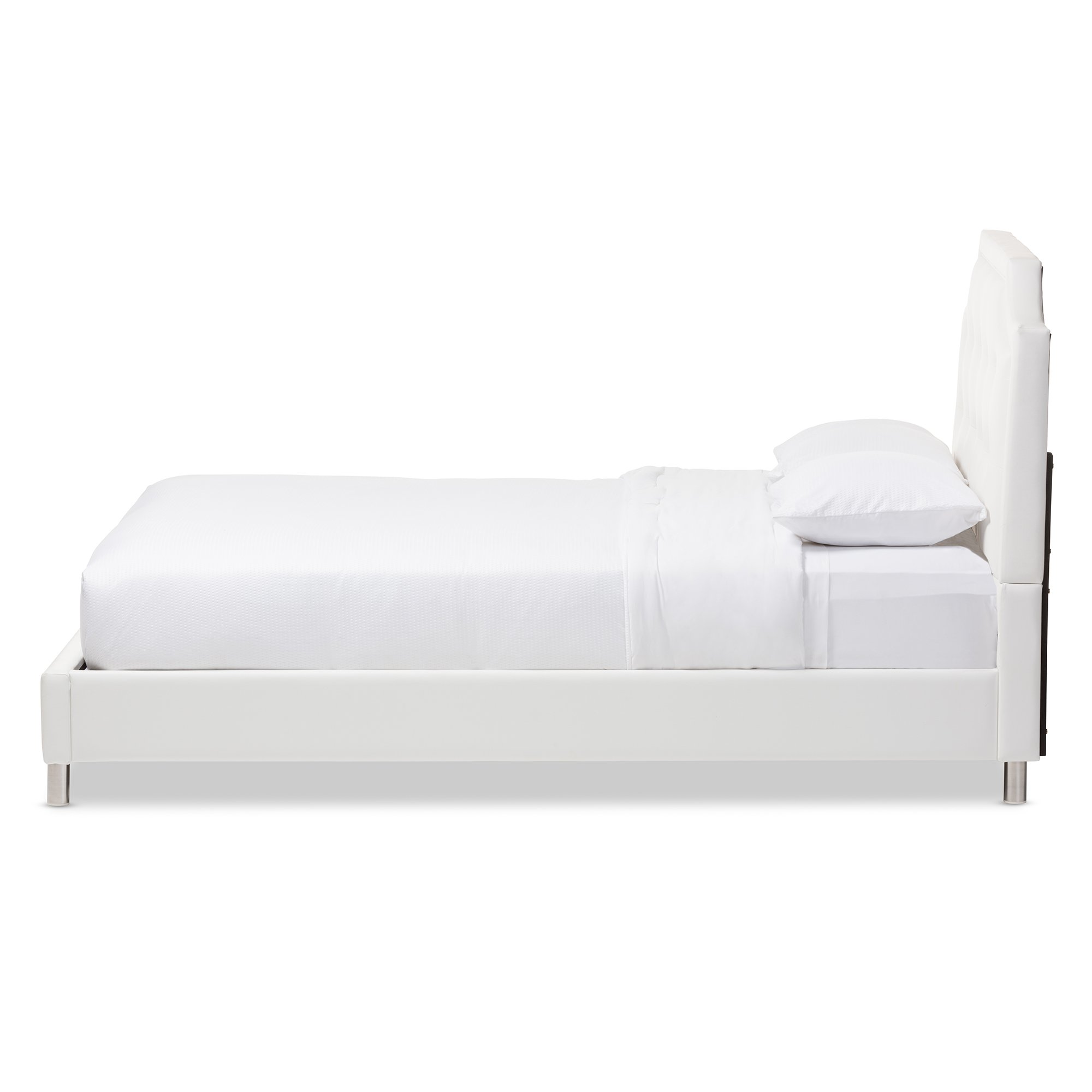 Baxton Studio Carlotta Modern Upholstered Headboard Full Size Bed Frame - White | Perfect for Contemporary Bedrooms & Guest Rooms