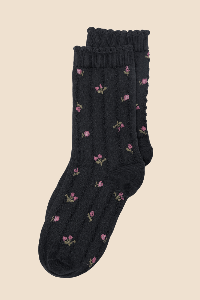 Stylish Black Florette Socks for Women - Comfortable & Breathable Everyday Socks - Perfect for Work, Gym & Casual Wear