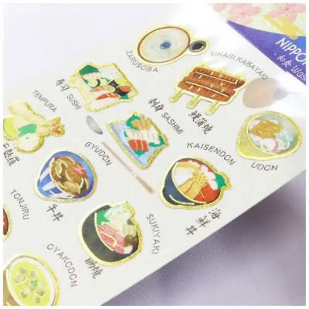 Kamiiso Nippon Seal Stickers - Japanese Washoku Food Pattern Decorative Stickers (1 Sheet) - Perfect for Scrapbooking, Journaling & Food Packaging Decoration