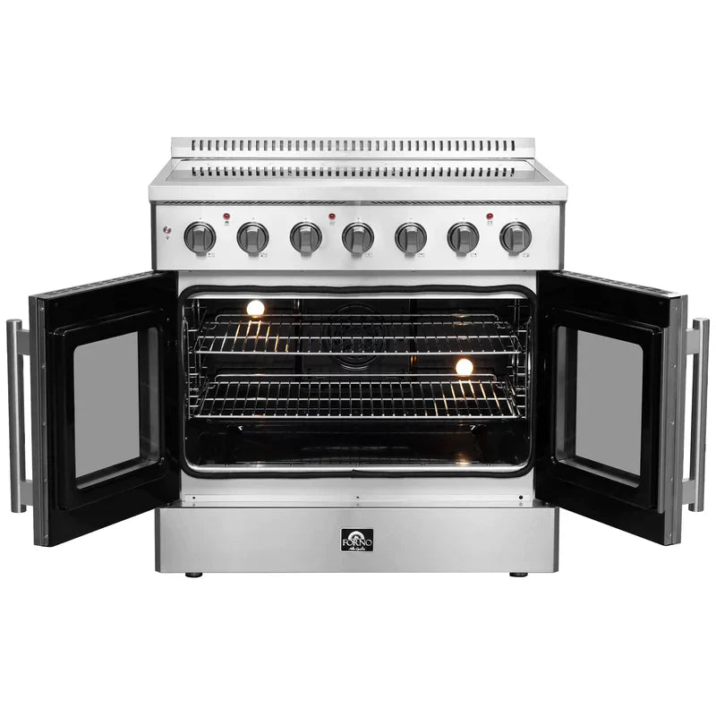 FORNO Galiano 36 Inch Stainless Steel French Door Electric Range with Convection Oven - FFSEL6917 36 | Perfect for Modern Kitchens, Baking & Family Cooking
