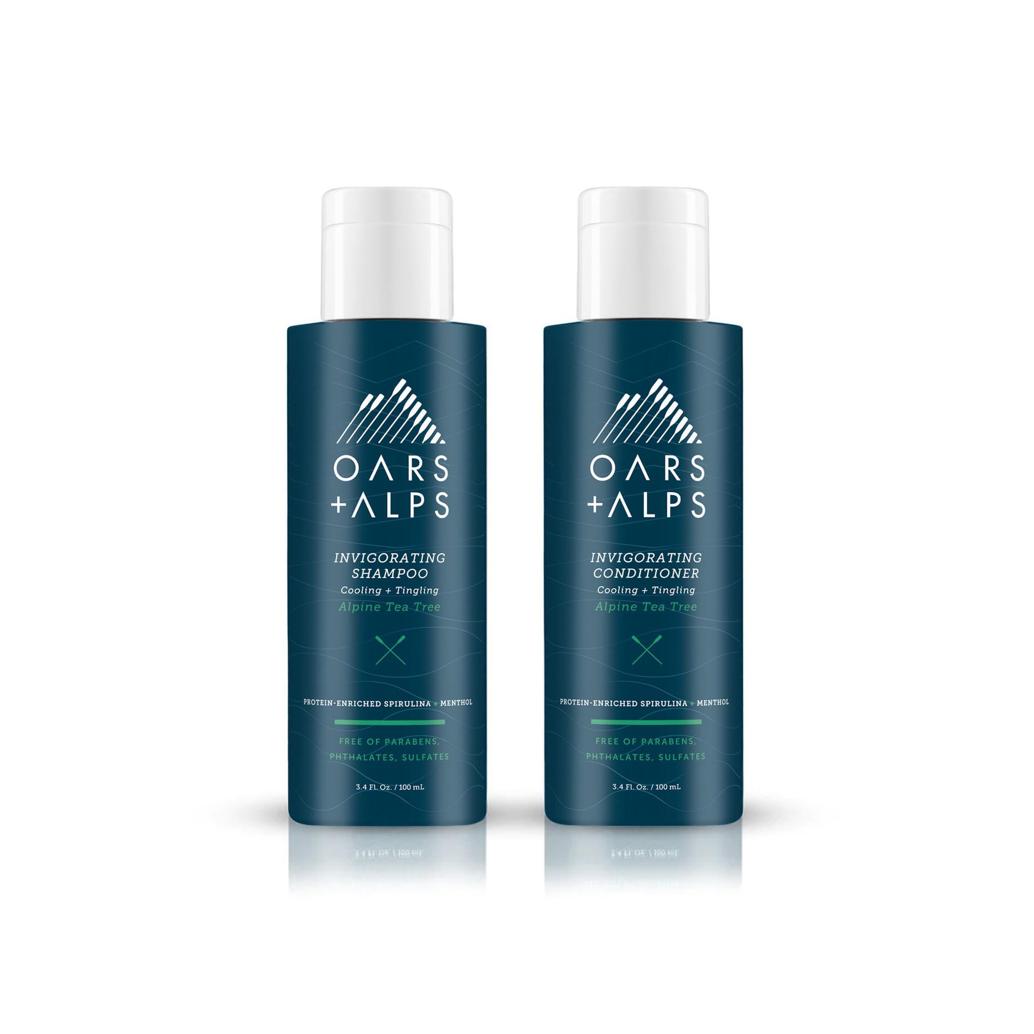 Oars + Alps Sulfate-Free Men's Shampoo and Conditioner Set with Witch Hazel & Tea Tree Oil - Alpine Tea Tree Scent - Travel Size 3.4oz Each - Perfect for Gym, Travel & Daily Hair Care