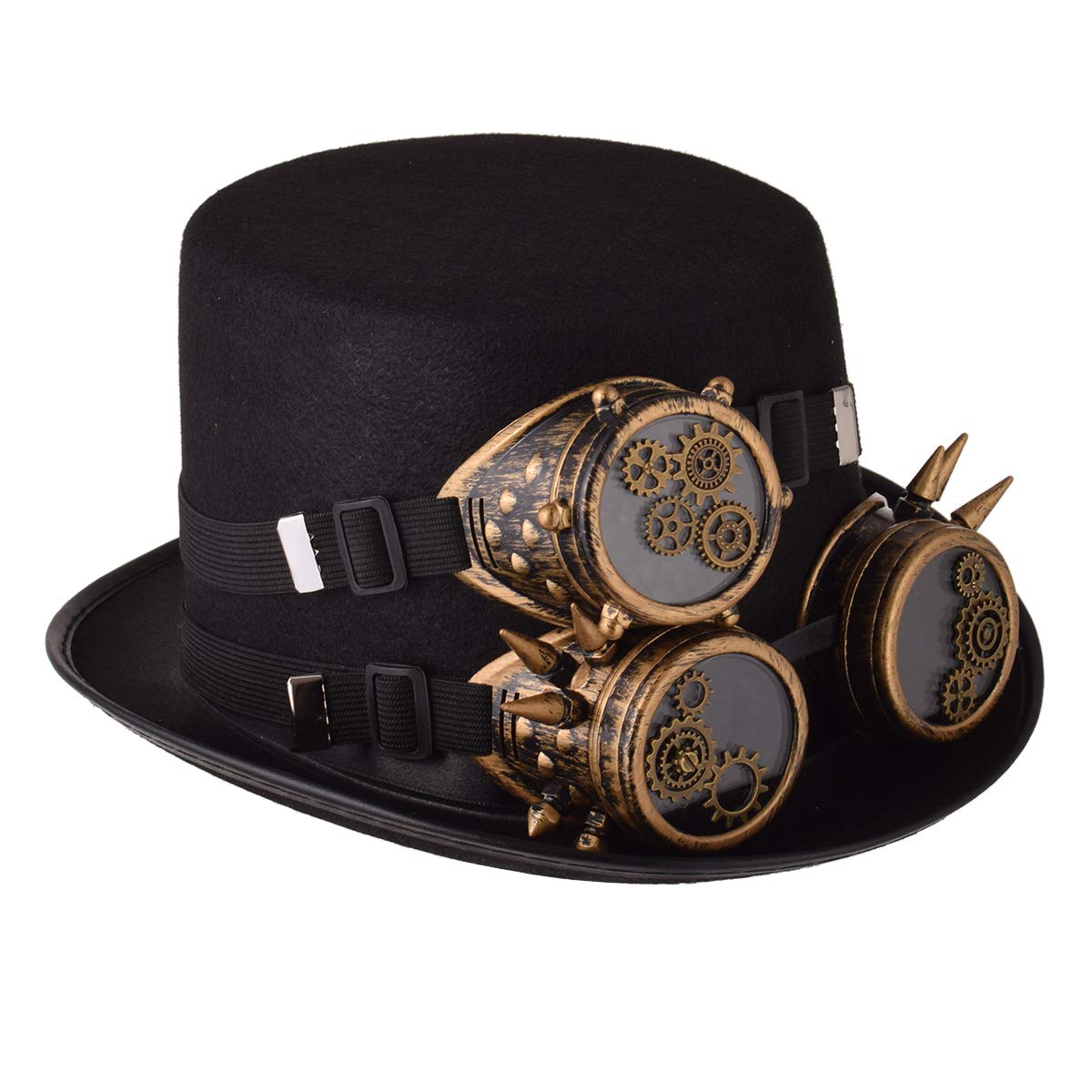 COSDREAMER Unisex Gothic Steampunk Top Hat with Goggles - Victorian Style Costume Accessory for Halloween, Cosplay, LARP, and Steampunk Fashion