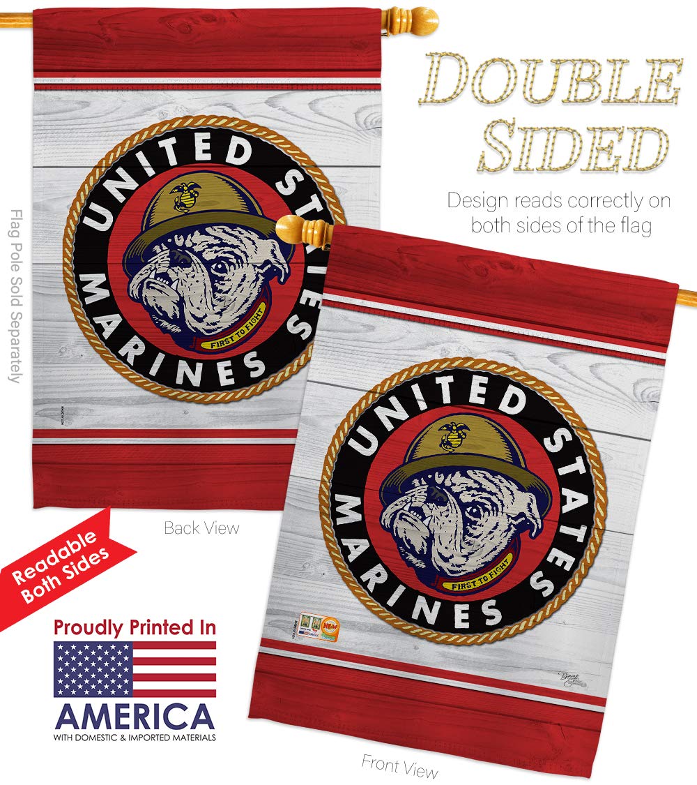 USMC Semper Fi Bulldog Garden Flag Kit - Double-Sided 28x40 Inch Military House Banner - Patriotic Yard Decoration for Veterans, Armed Forces & Retirees - Made in USA | Perfect for Memorial Day, Veterans Day & Military Home Decor