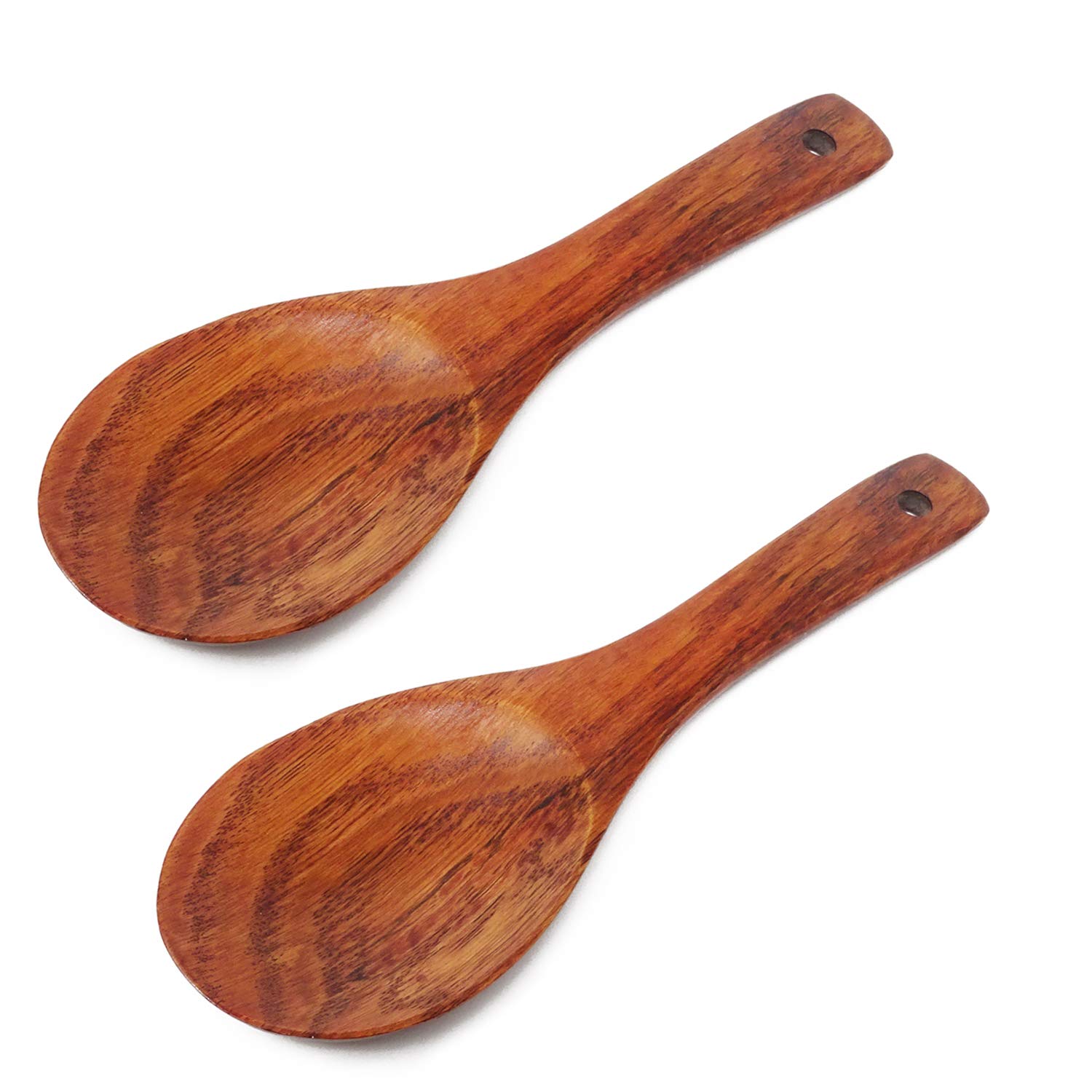 Honbay 2-Piece Wooden Rice Paddle Set - Natural Non-Stick Heat Resistant Cooking & Serving Spoons - Perfect for Rice, Stir-Fry & Kitchen Cooking Utensils