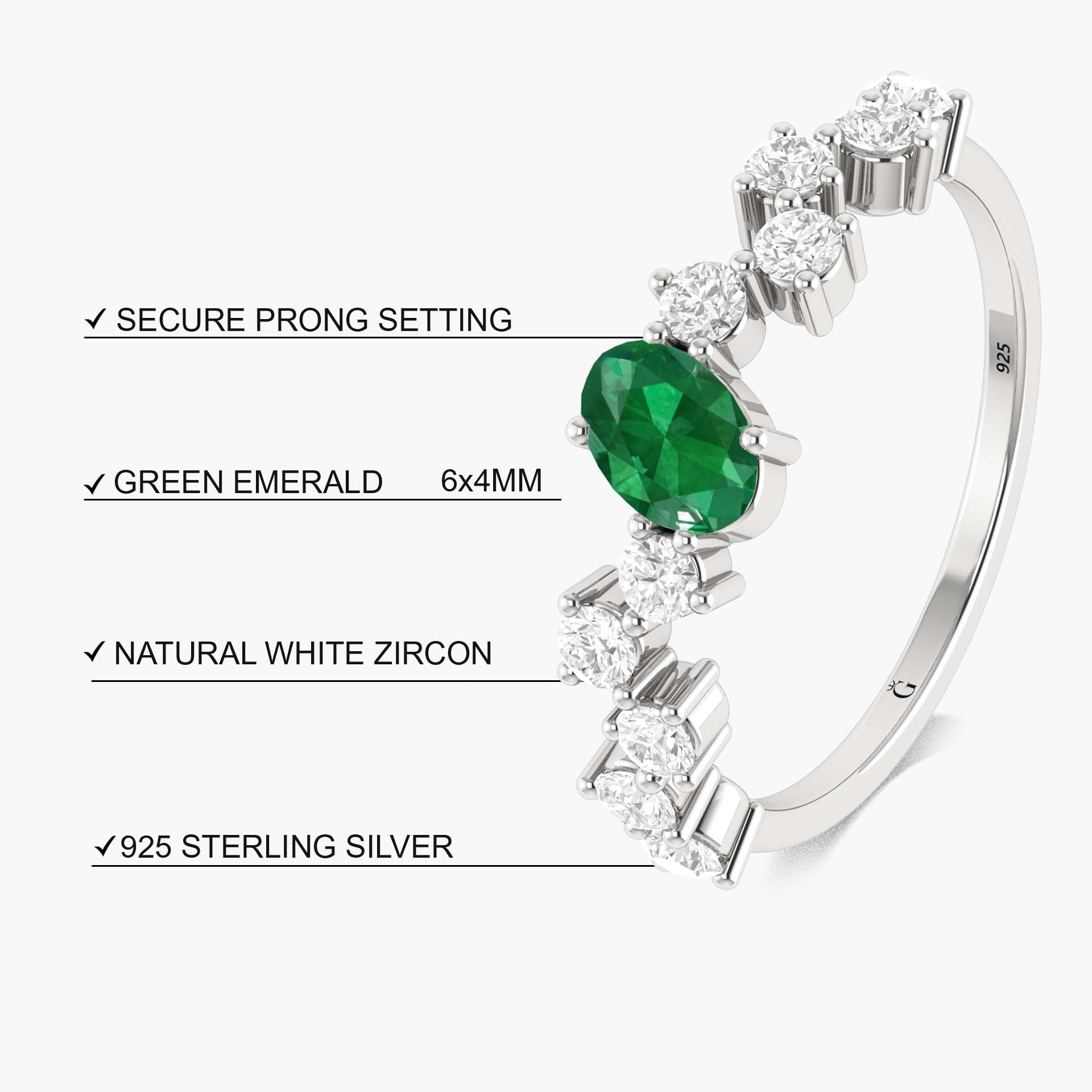 Dainty Green Oval Emerald and Zircon Minimalist Ring for Women | Elegant Stackable Jewelry for Engagement, Wedding, Anniversary or Everyday Wear