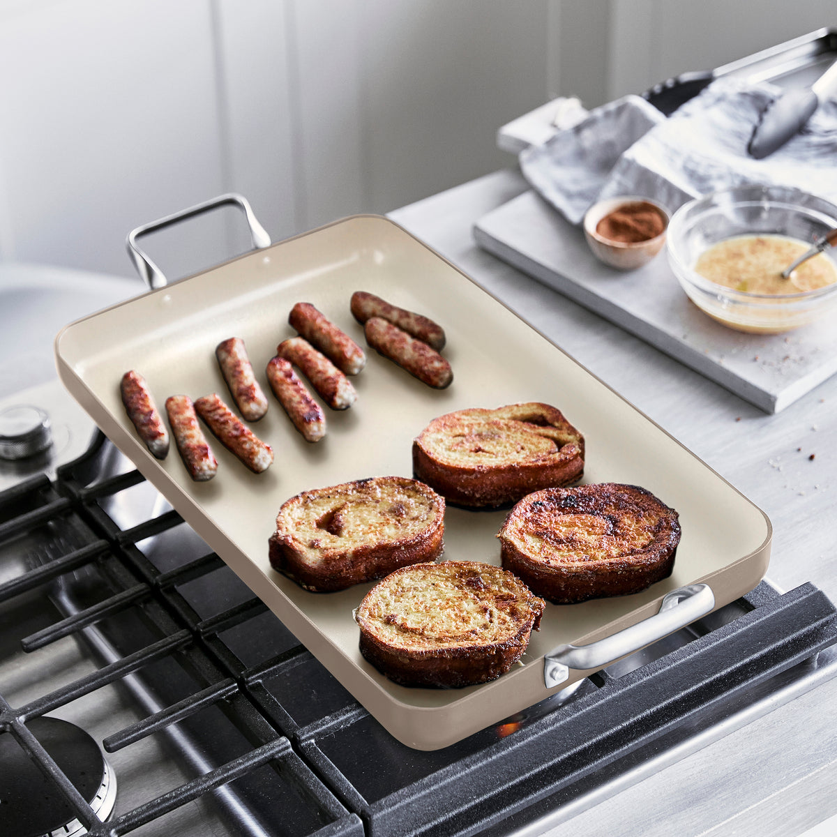 Rio Double Griddle - Non-Stick Electric Griddle with Adjustable Temperature, Taupe - Perfect for Breakfast, Pancakes, and Family Cooking
