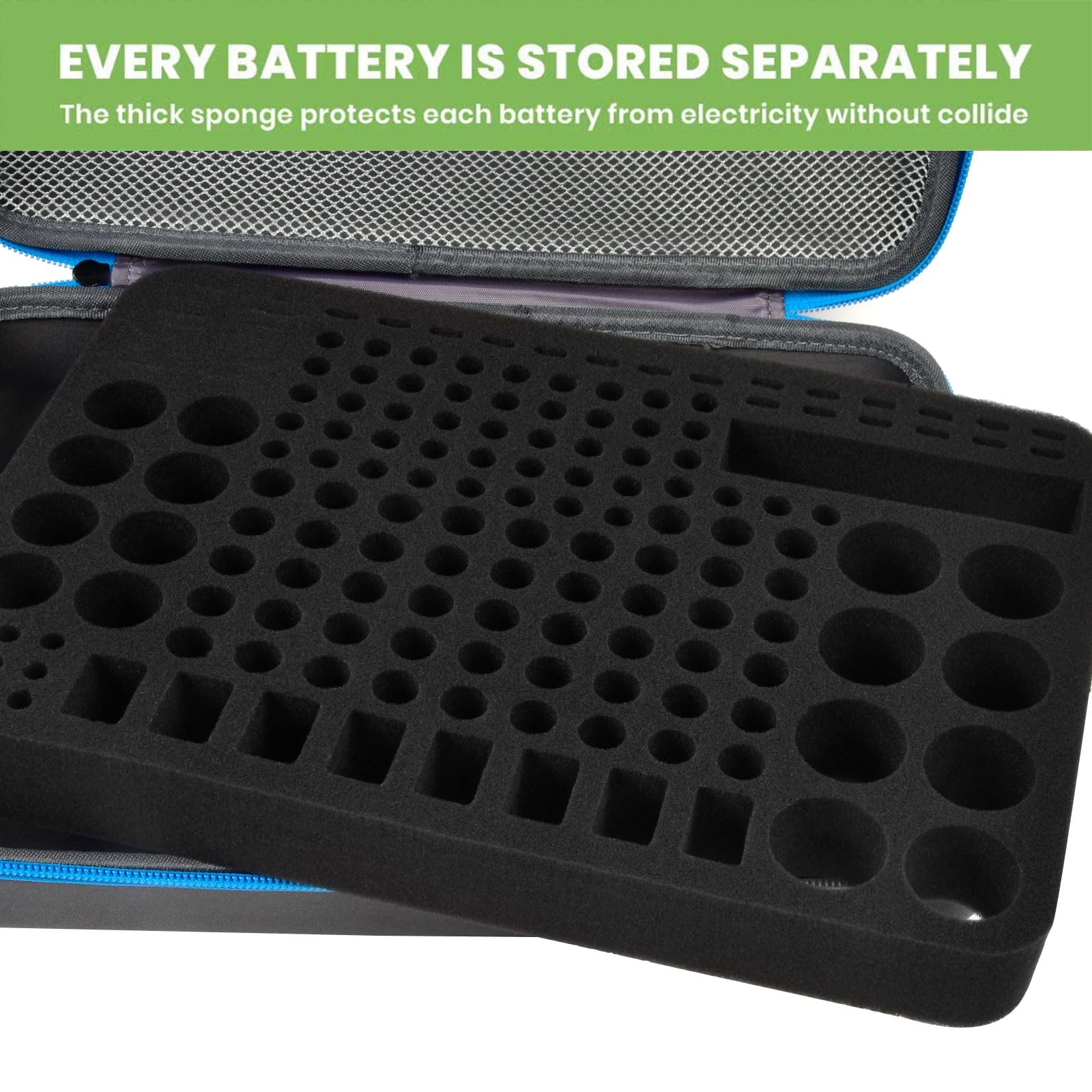BT-168 Battery Organizer Storage Case with Tester - Holds 225 AA AAA C D 9V & Lithium Batteries (Blue) - Perfect for Home, Office & Emergency Kits