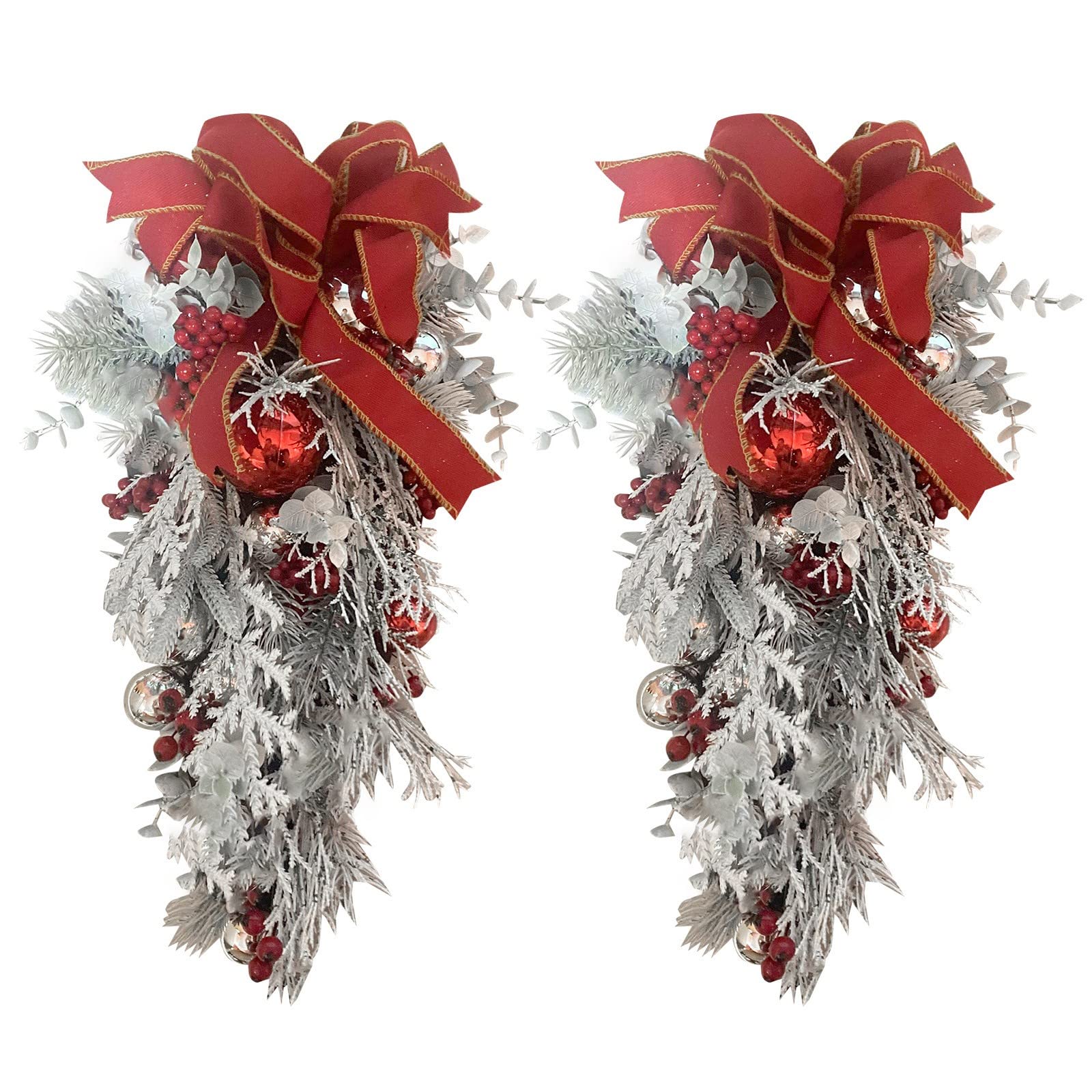 Farmhouse Christmas Porch Decor - Rustic Cane Garland with Red Berry Pendant, Wreath Hanger & Dead Branches Ring for Front Door Holiday Decorations | Perfect for Outdoor Holiday Party, Front Porch, and Festive Home Entryway Decor