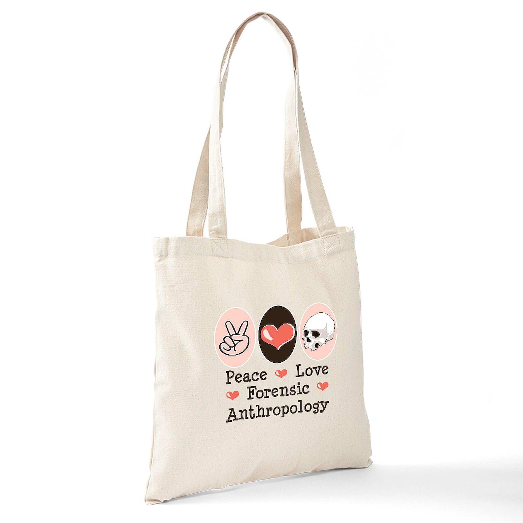 Forensic Anthropology Tote Bag - Peace Love Design | Natural Canvas Reusable Shopping Bag for Groceries, Books & Work