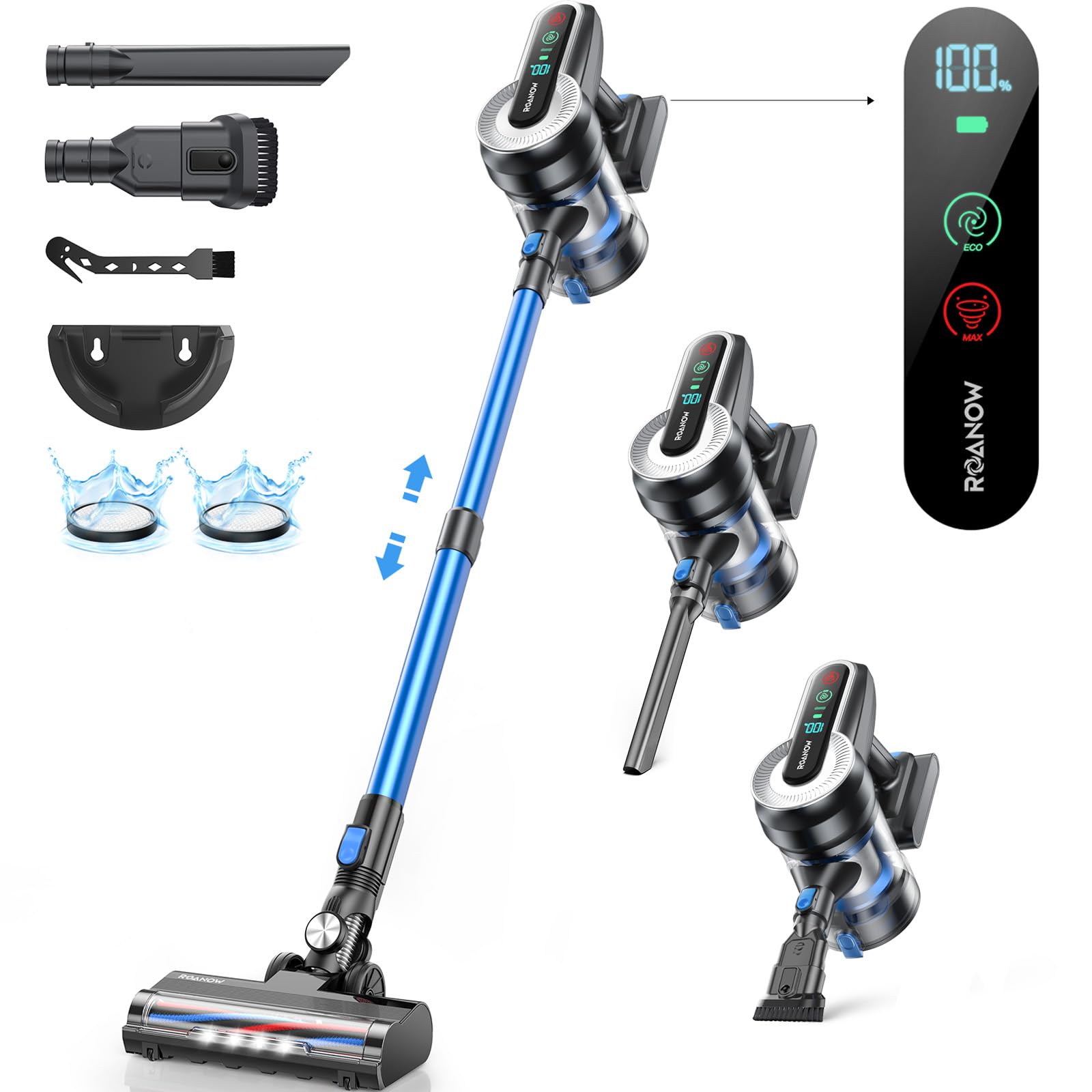400W/30KPA Cordless Vacuum Cleaner with LED Display - 50 Min Runtime, Ultra Quiet & Lightweight Stick Vacuum for Carpet, Hard Floors, Pet Hair - Perfect for Home Cleaning, Car Interiors & Pet Owners