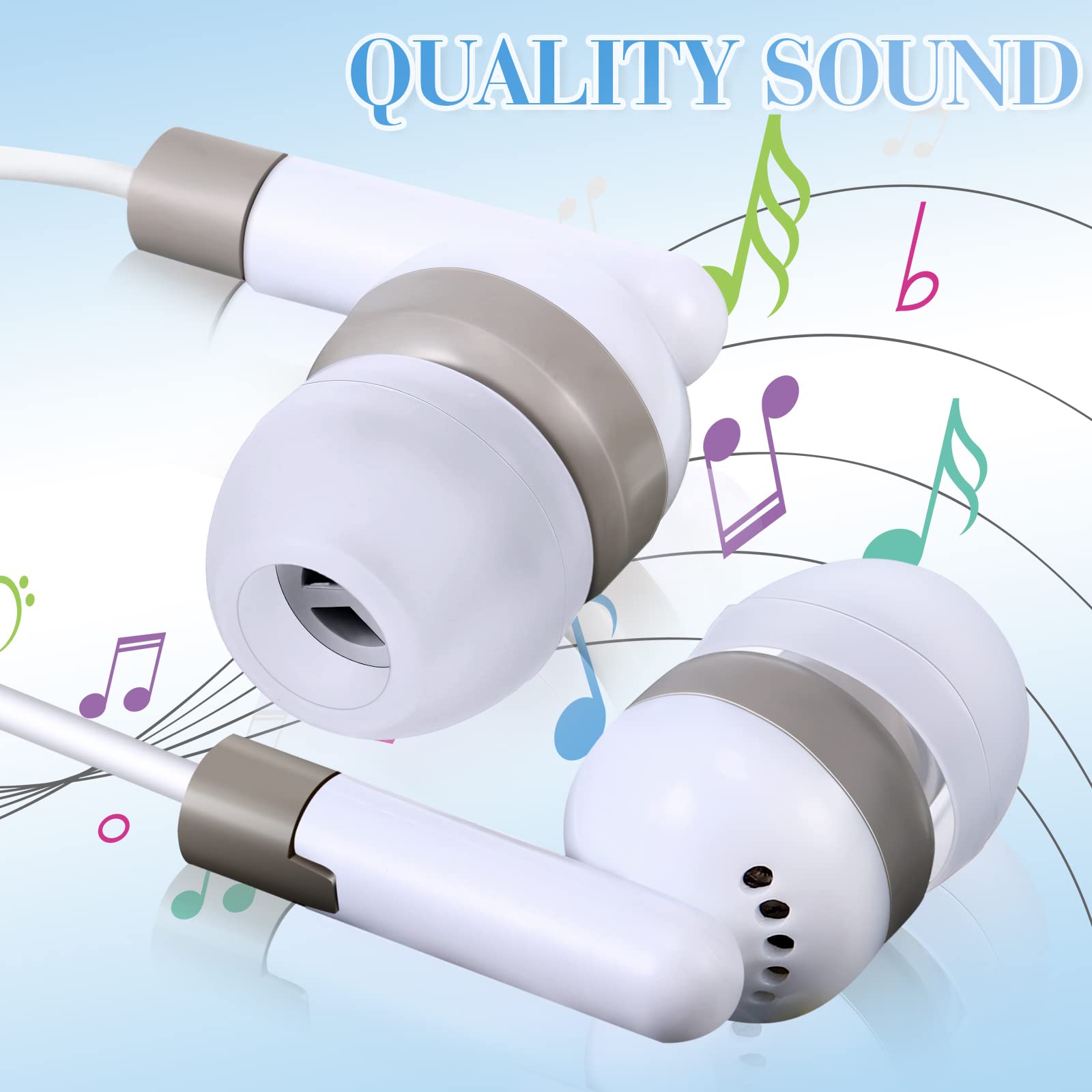 Konohan 100 Pack Bulk White Earbuds - 3.5mm In-Ear Headphones for Students, Classroom, School & Library Use - Individually Bagged Basic Headset for Kids, Laptops & Learning Devices | Perfect for Online Classes, Study Sessions & Educational Activities