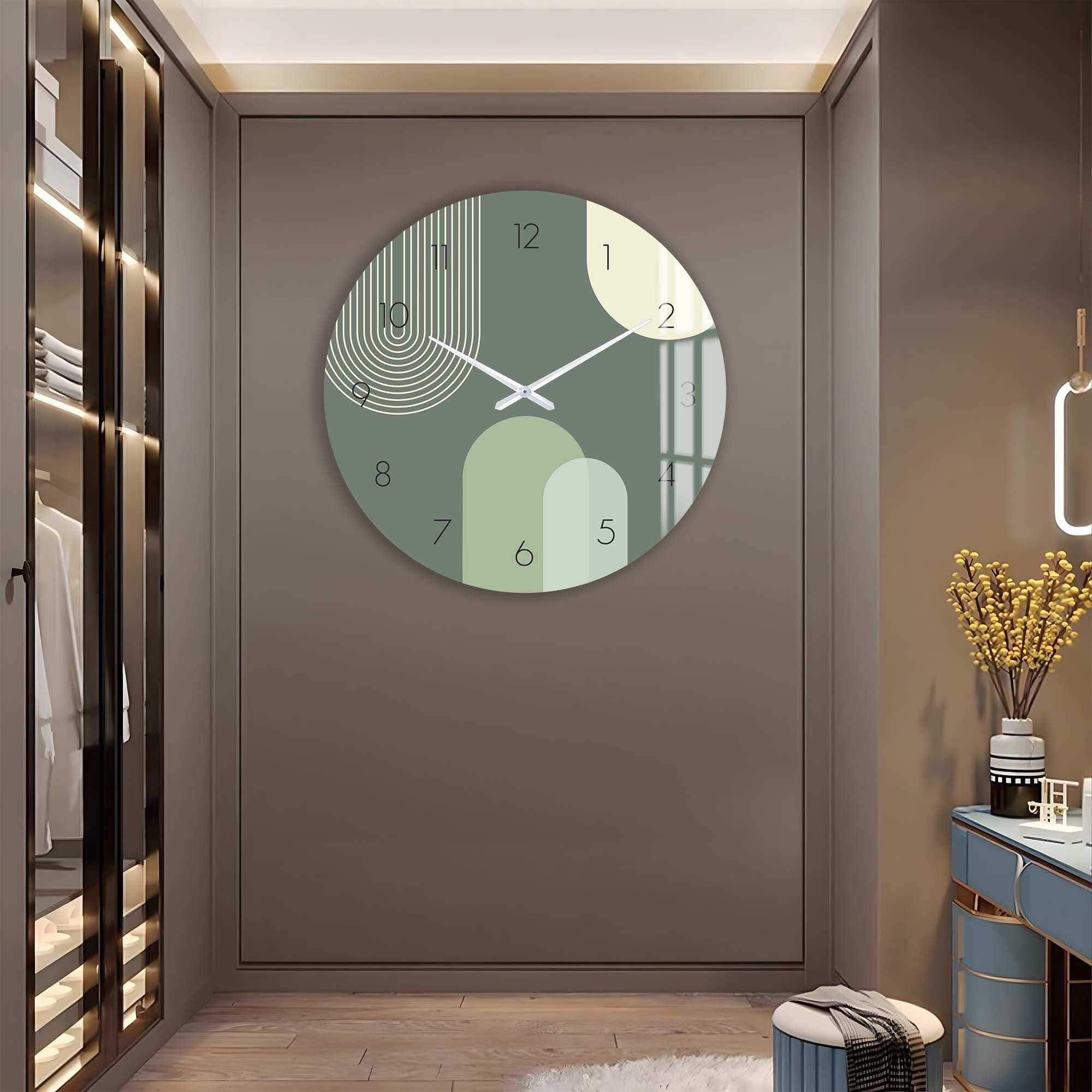 Puffy Khaki Glass Wall Clock - Modern Large Silent Non-Ticking Decorative Clock for Living Room, Bedroom, Office | Home & Office Decor